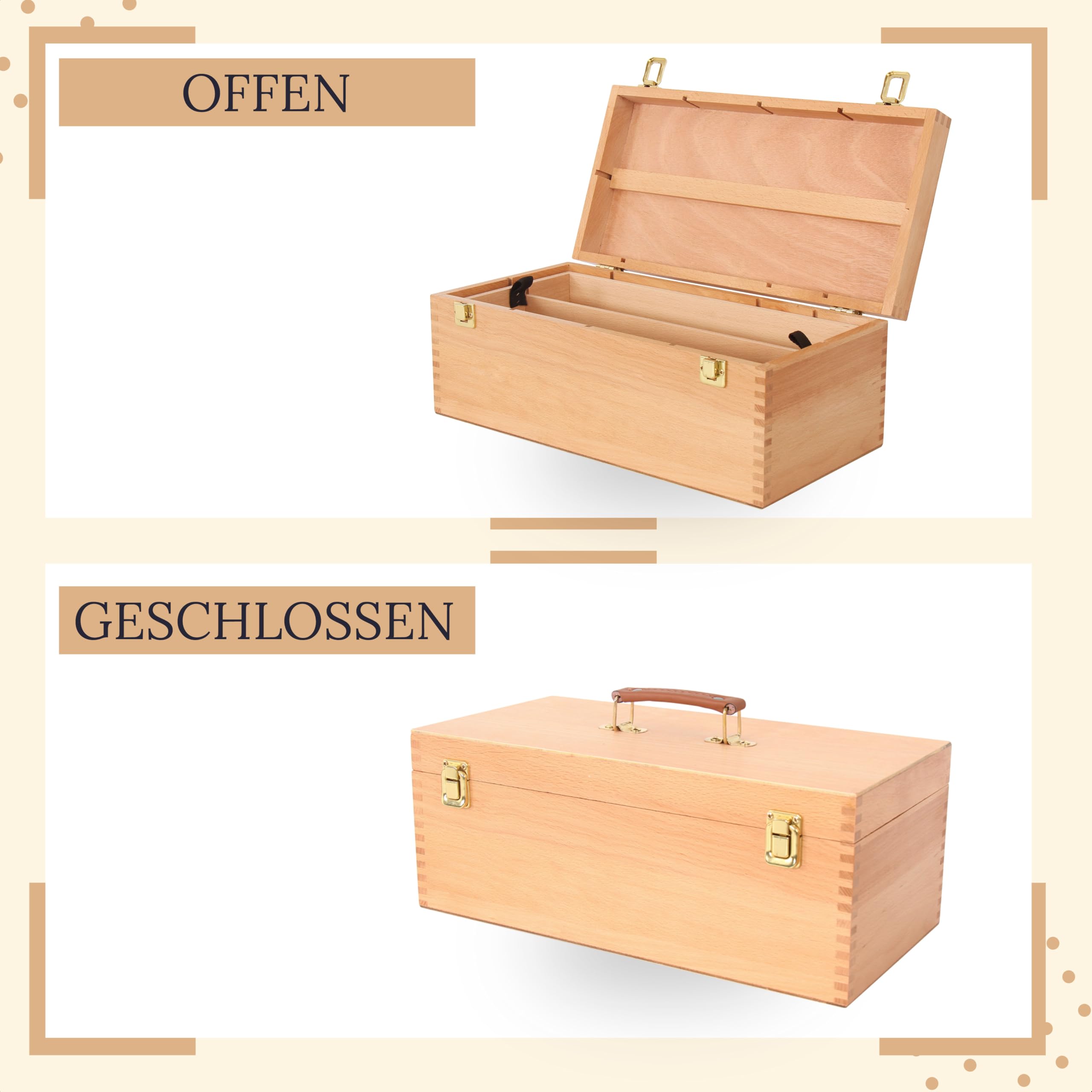 AYOO Malkoffer, Malbox, Malkoffer, Utensellierkoffer, Zeichenkoffer, Pinselbox, Zeichenbox, Kiefernholz