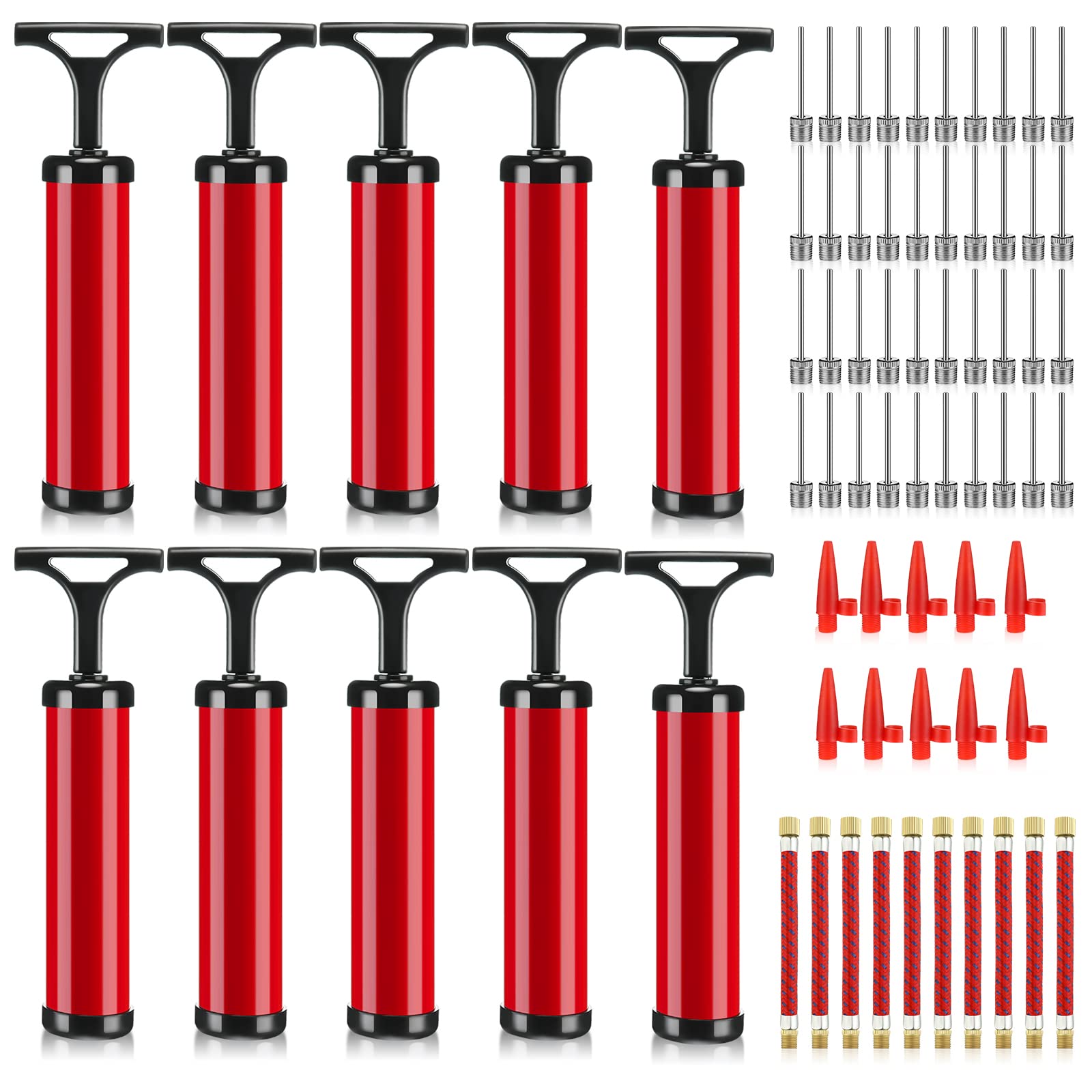 10 Pieces Ball Pump Bulk Air Pump for Inflatable Ball Soccer Pump with Needle Portable Hand Pump Inflator Kit, Nozzle for Basketball Soccer Volleyball Football Swimming Ring Inflatable Balls, Red-image-29