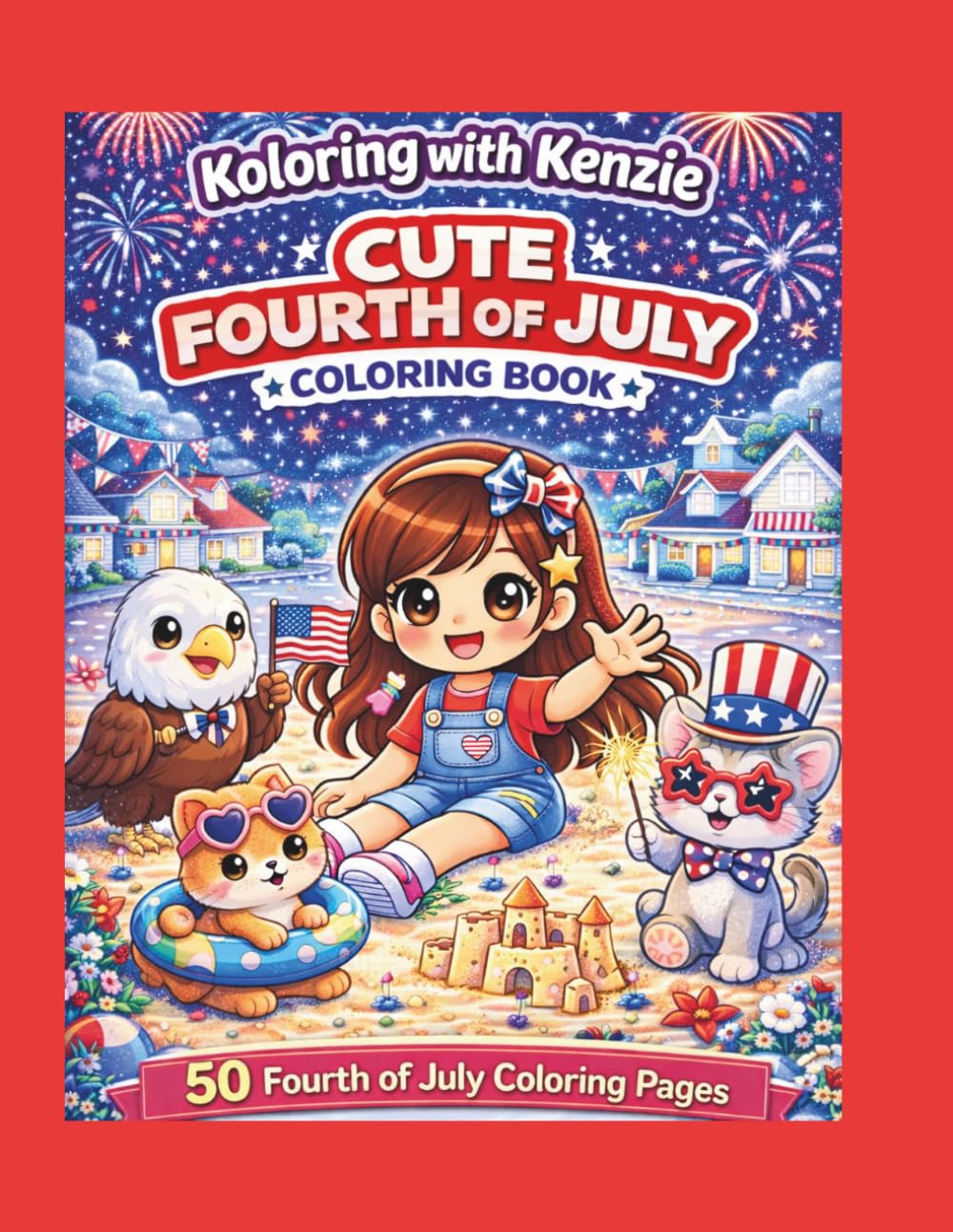 Koloring with Kenzie Cute Fourth of July Coloring Book: Fun & Easy Patriotic Designs with Fireworks, Flags, Animals & Summer Celebrations for Ages 4–8