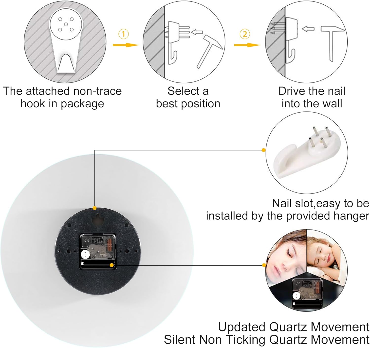 VIKMARI 12 Inch Modern Wall Clock, Aesthetic Black and Gold Decor Accessories, Unusual Silent Non Ticking Aurora Clocks for Living Room/Kitchen/Bedroom/Bathroom/Office (Glass)