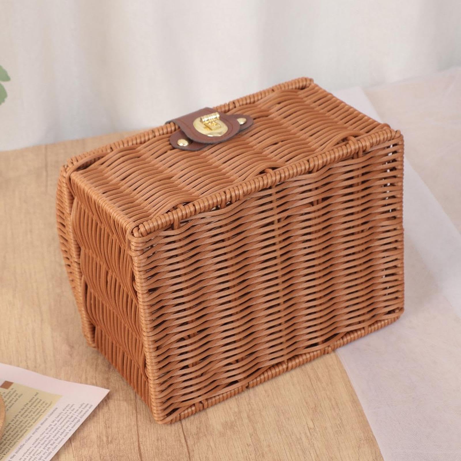 Panier de Rangement avec Couvercle, Organisateur Tissé à La Main, Grand