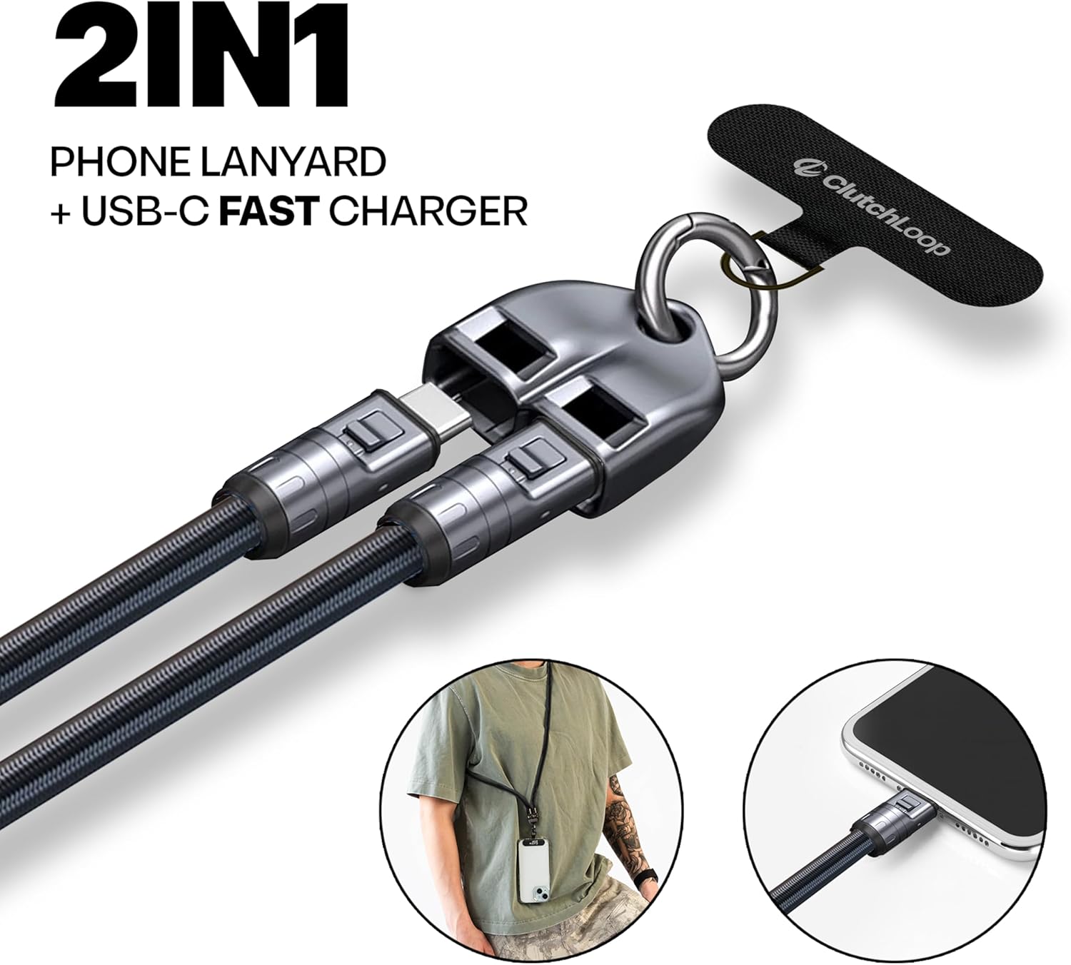 ClutchLoop Cell Phone Lanyard and USB C to USB C Charger for iPhone: Wrist Strap Most iPhone and Android Smartphones