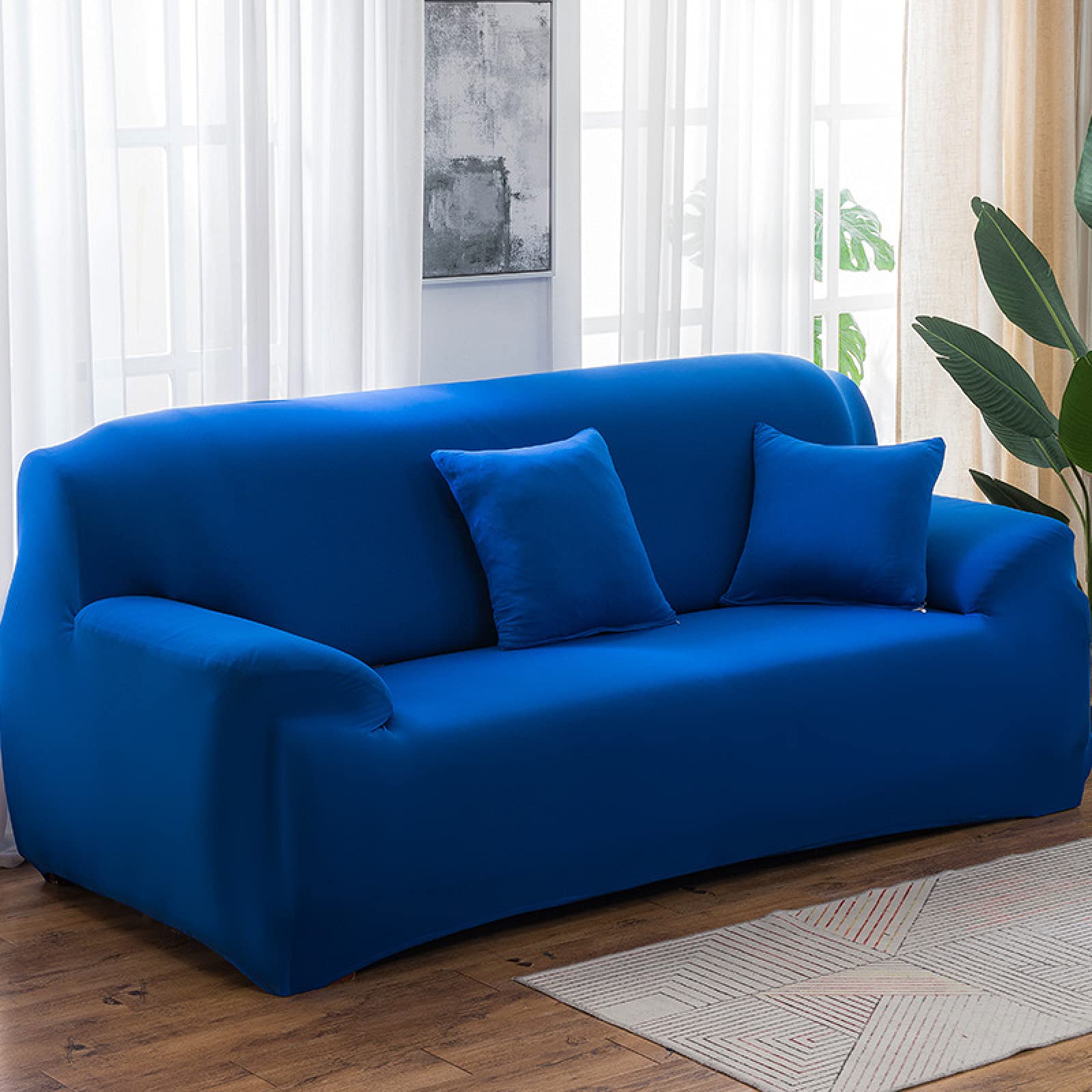 2 Seater Sofa Cover Blue Stretch Sofa Covers Spandex Settee Covers 2 Seater Washable Sofa Protectors from Pets Non Slip Covers for Sofas All Seasons Couch Cover with Elastic Strap