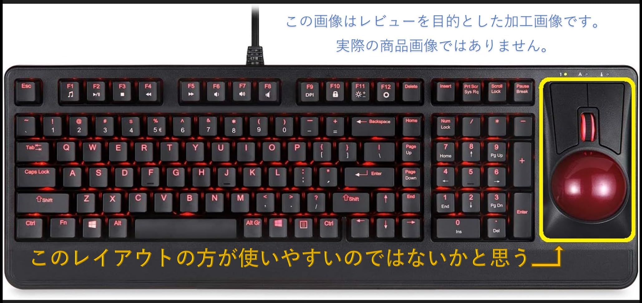 PERIBOARD-322 - Wired Backlit Trackball Keyboard USB Ports