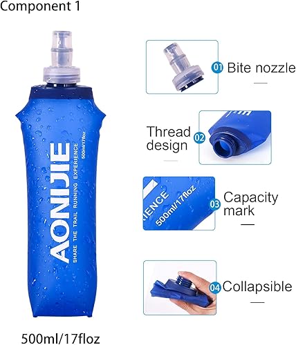 Miniatura 5 de Chaleco de correr para hombres y mujeres, chaleco de agua para correr, chaleco de hidratación con vejiga de agua de 1.5 L y botella de agua plegable