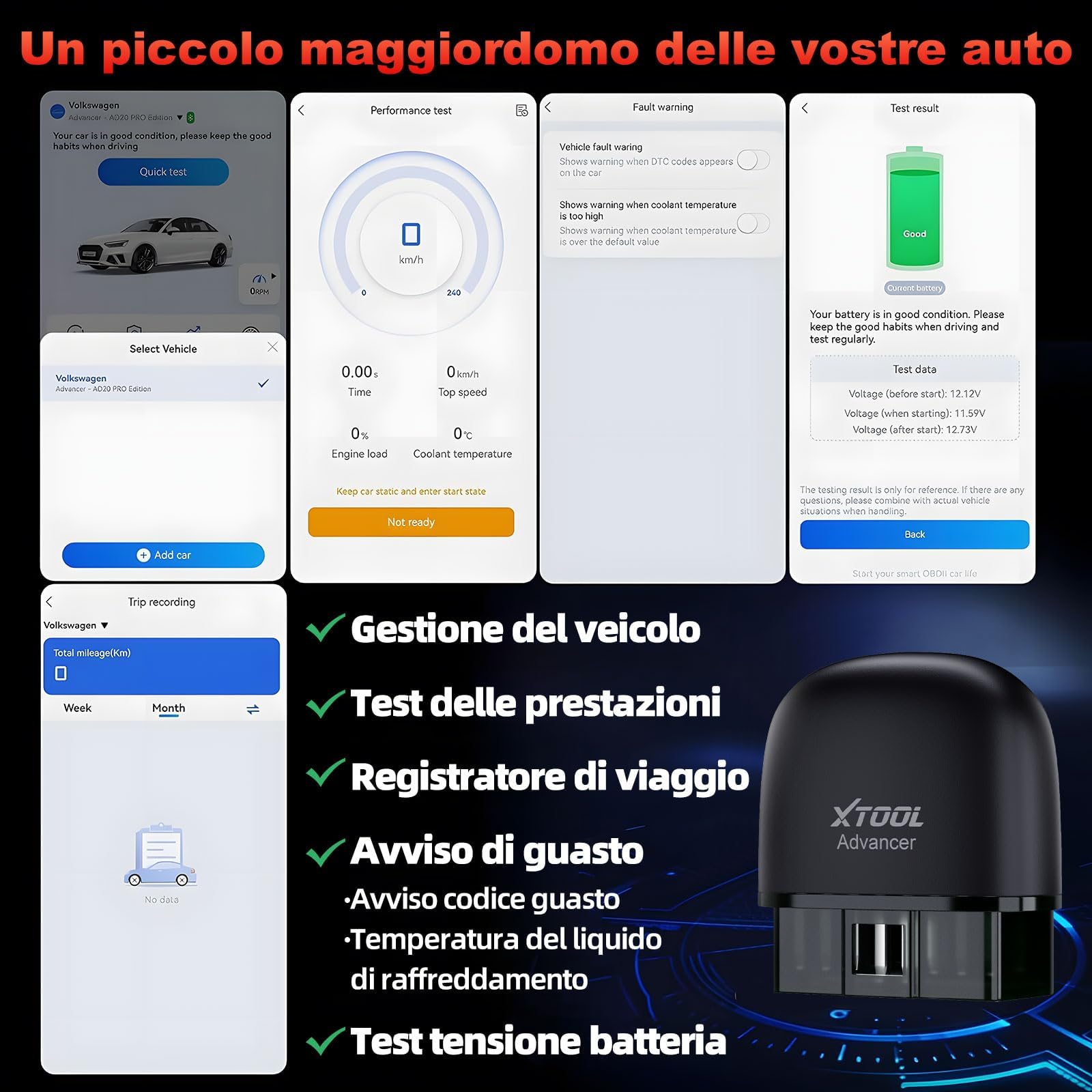 XTOOL AD20 Pro OBD2 Auto Diagnostica Wireless Diagnosi Italiano per iOS e Android, Diagnosi Auto Professionale con Scansione Completa dei Sistemi, aggiornamento a vita