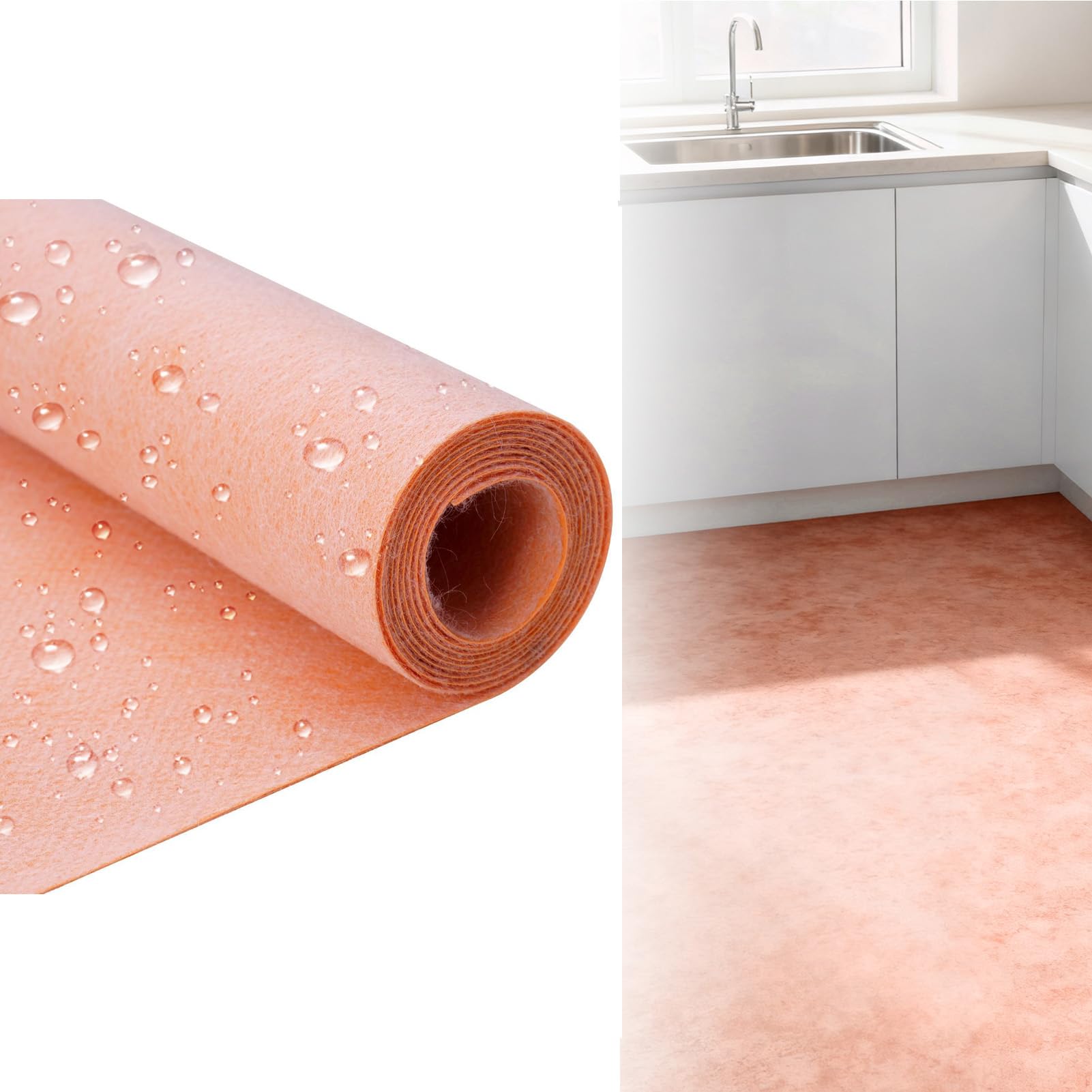 ACESOME 10M×30CM Floor & Wall Waterproof Membrane, Decoupling Tanking Membrane, Underlay for Vinyl Flooring, Vapour Barrier Polyethylene Fabric Roll for Wood, Tile, Ceramic,Wet Room (Orange)