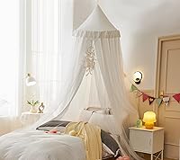 Vista 15 de VETHIN Toldo de cama para niños con luces, doble capa de cúpula redonda de princesa para niños, mosquitera de ensueño, habitación de niñas