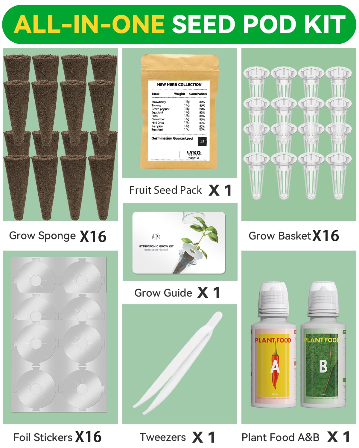 Kit de capsules de graines de légumes compatible avec le système de culture hydroponique AeroGarden