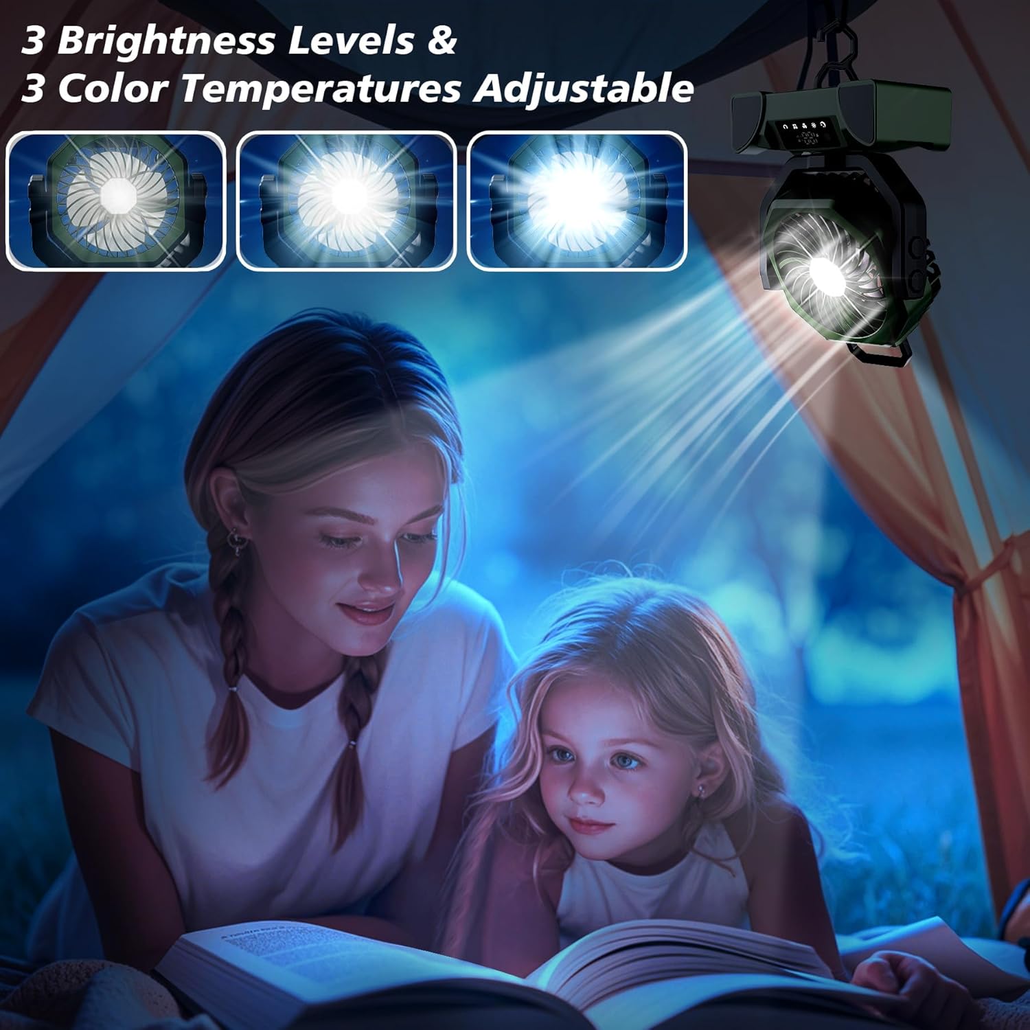 20000mAh Portable Camping Fan Rechargeable,Max 68 Hrs Runtime Battery Operated Tent Fans with LED Lantern,5 Wind Speeds,4 Timer Modes,Desk Fan for Travel,Power Outages (Green)