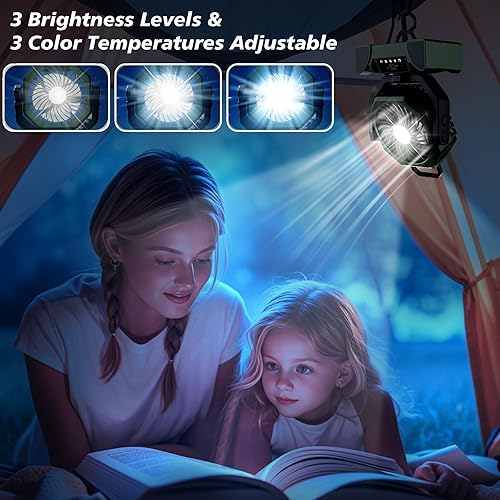 Miniatura 4 de Ventilador portátil de campamento recargable de 20000 mAh, máximo de 68 horas de funcionamiento, ventiladores de tienda de campaña con linterna LED,