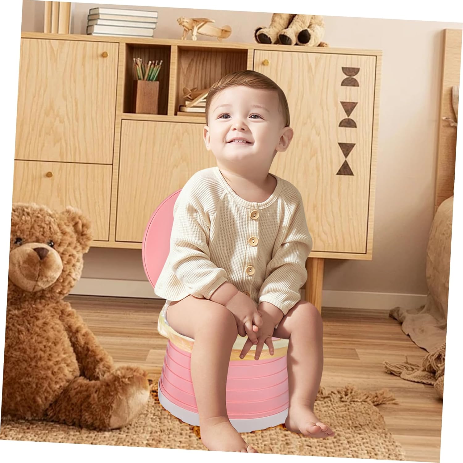 1 Set Portable Potty Seat Foldable Toilet Trainer with Comfortable Backrest for Travel Friendly Design Supports Independence Versatile Use for Indoor and Outdoor Activities