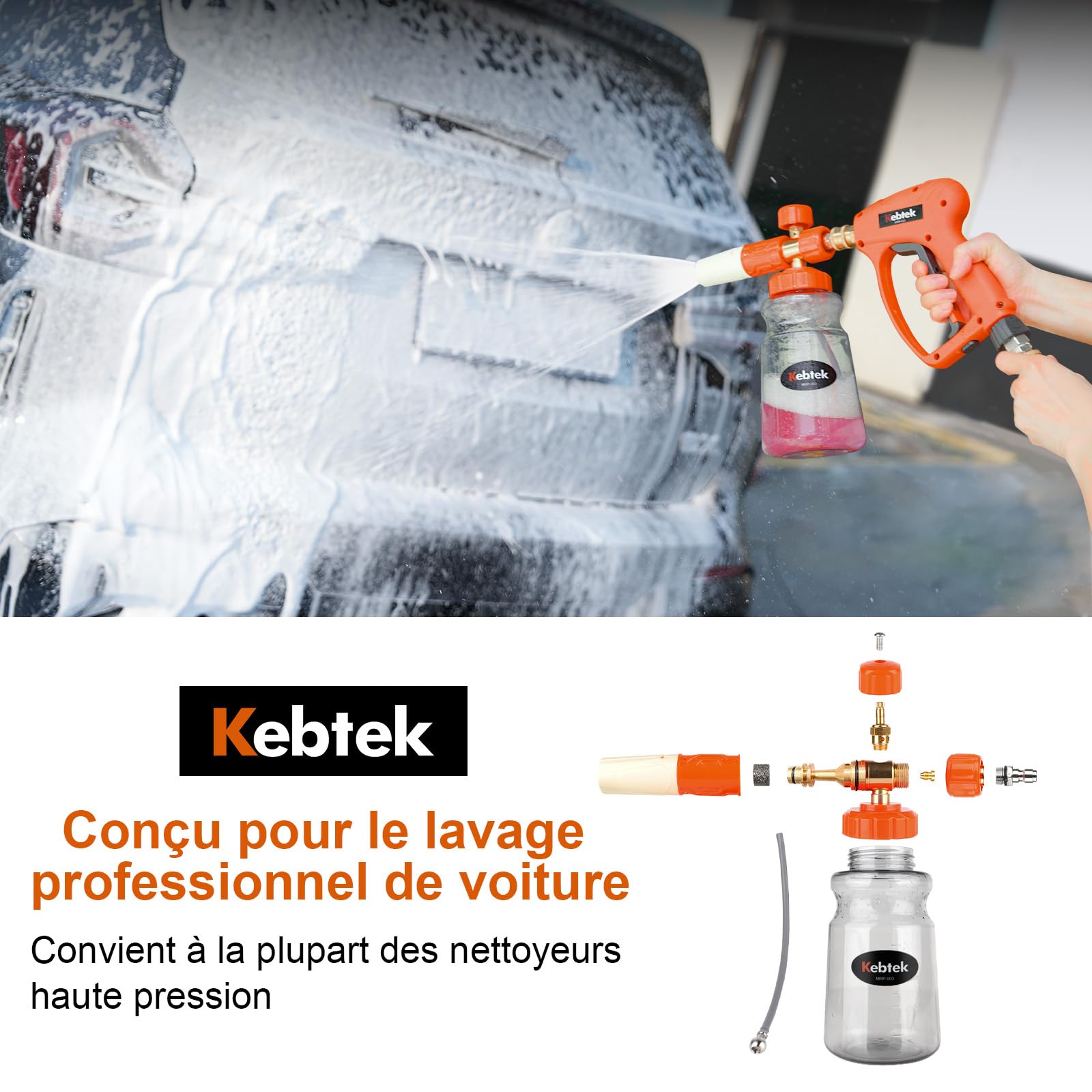 Kebtek Pistolet Haute Pression Compatible avec Nilfisk/Bosch avec Canon à Mousse et 5 Embout de Buse