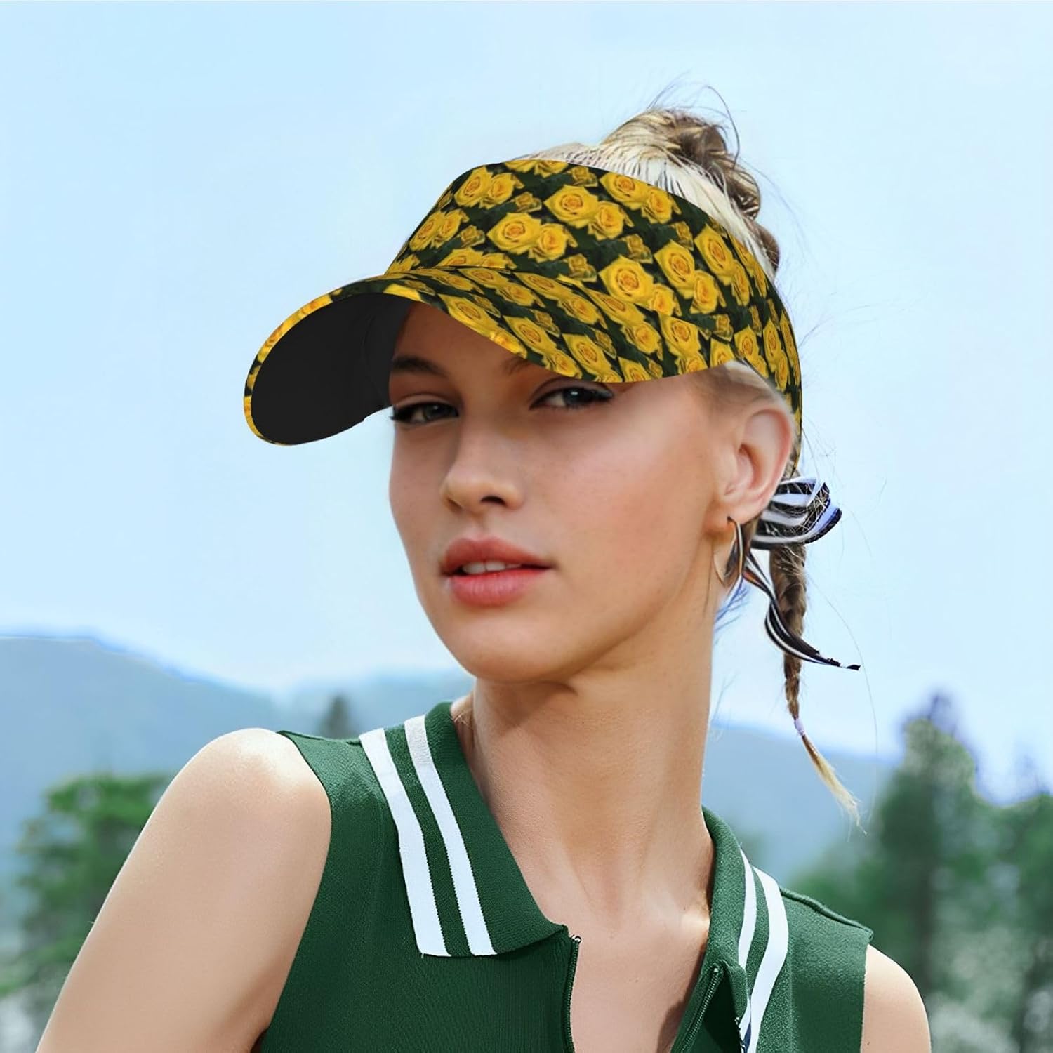 (Yellow Roses) Adult Sun Visor Hat Adjustable Open Top Sports Cap Breathable for Men Women Beach Vacation Essentials