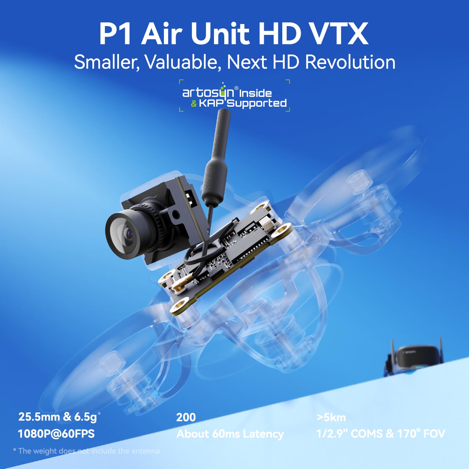 BETAFPV P1 Jednostka HD VTX z 1080P/60FPS, opóźnienie 60ms, maksymalny zasięg 5KM, 1/2.9'' sensor CMOS, 170° UoP, ultralekkie, wsparcie Plug-Play z FC/USB dla DIY 1S HD Cine Whoop jak Meteor75 Pro