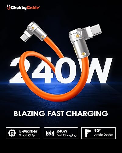 Vista 2 de chubbycable FlexElbow - Cable de carga rápida de 90 grados y 240 W, cable USB C en ángulo recto, cable de carga de silicona compatible con iPhone