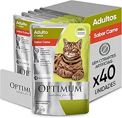 Pack Ração Úmida Optimum Sachê para Gatos Adultos Sabor Carne 85g - 40 unidadaes
