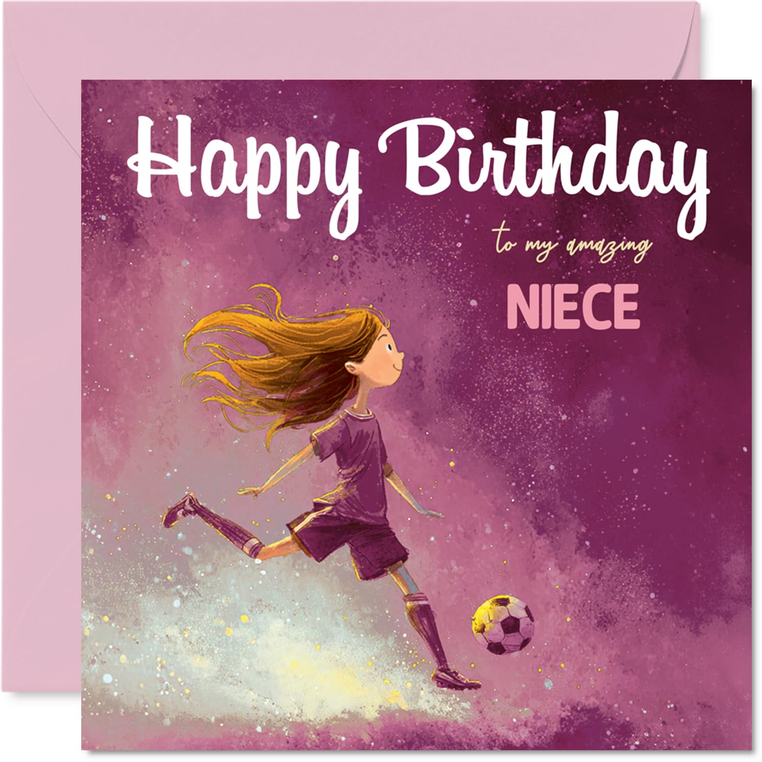 Niece Birthday Card - Football Girl - Happy Birthday Card for Niece from Auntie Uncle, 145mm Football Girl Bday Greeting Cards