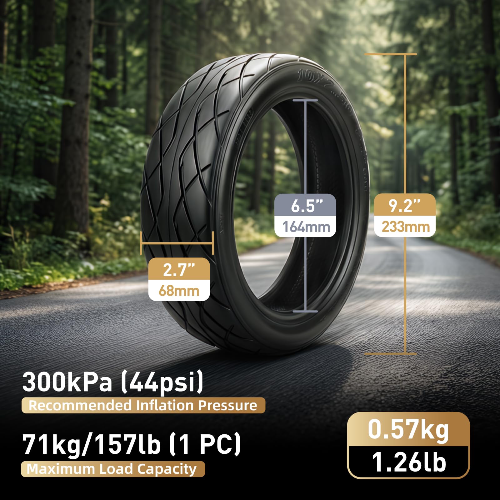 10 x 2,50 – 6,5 E Scooter Tubeless ODYS Neo E100, pneumatici di ricambio 10 pollici, vuoto, anteriore/posteriore, con valvola