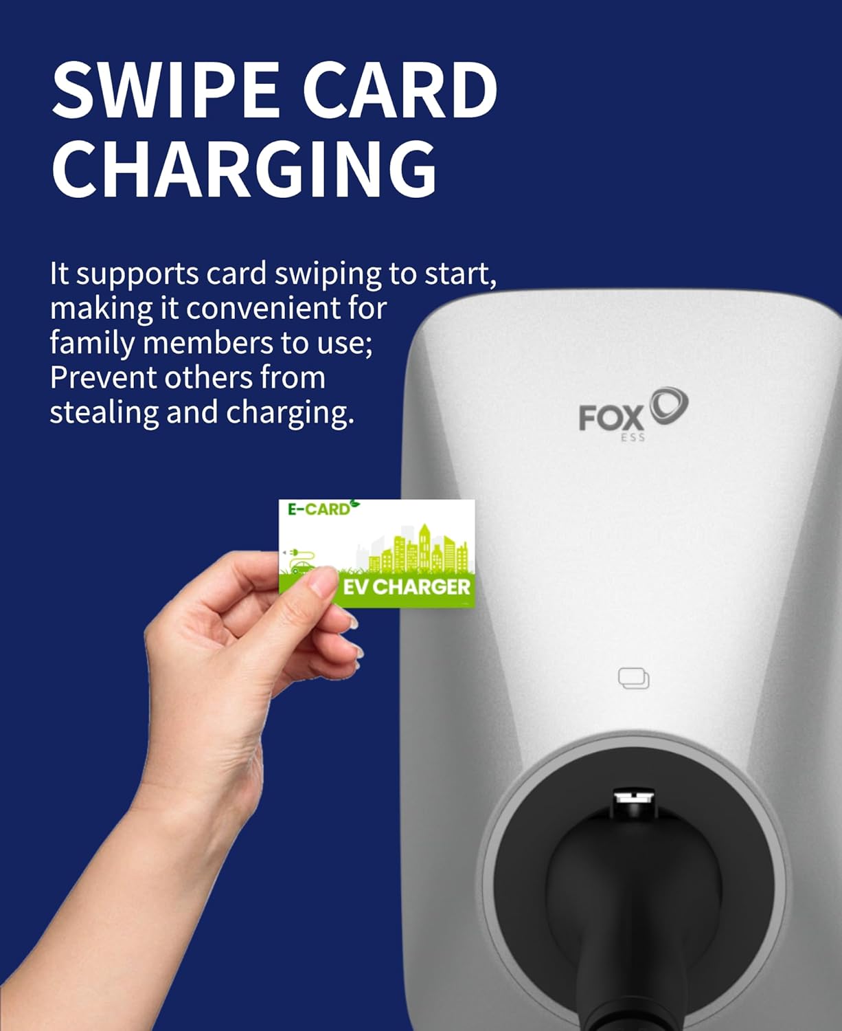 Hand swiping an E-CARD for EV charging