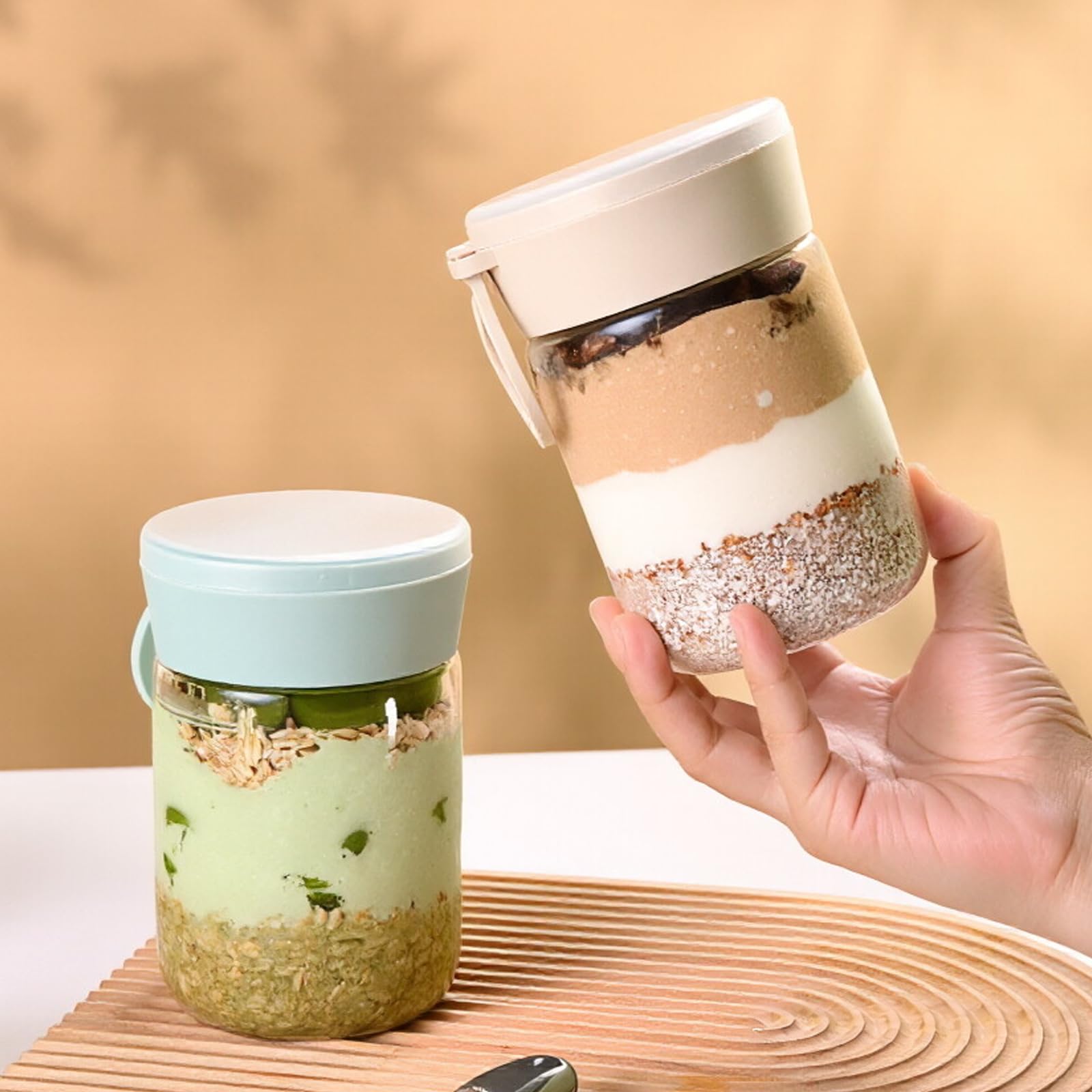 Contenitore per avena con coperchio, 473 ml, barattolo per avena durante la notte, confezione da 2/4, tazze per farina d'avena, contenitore in vetro con coperchio con