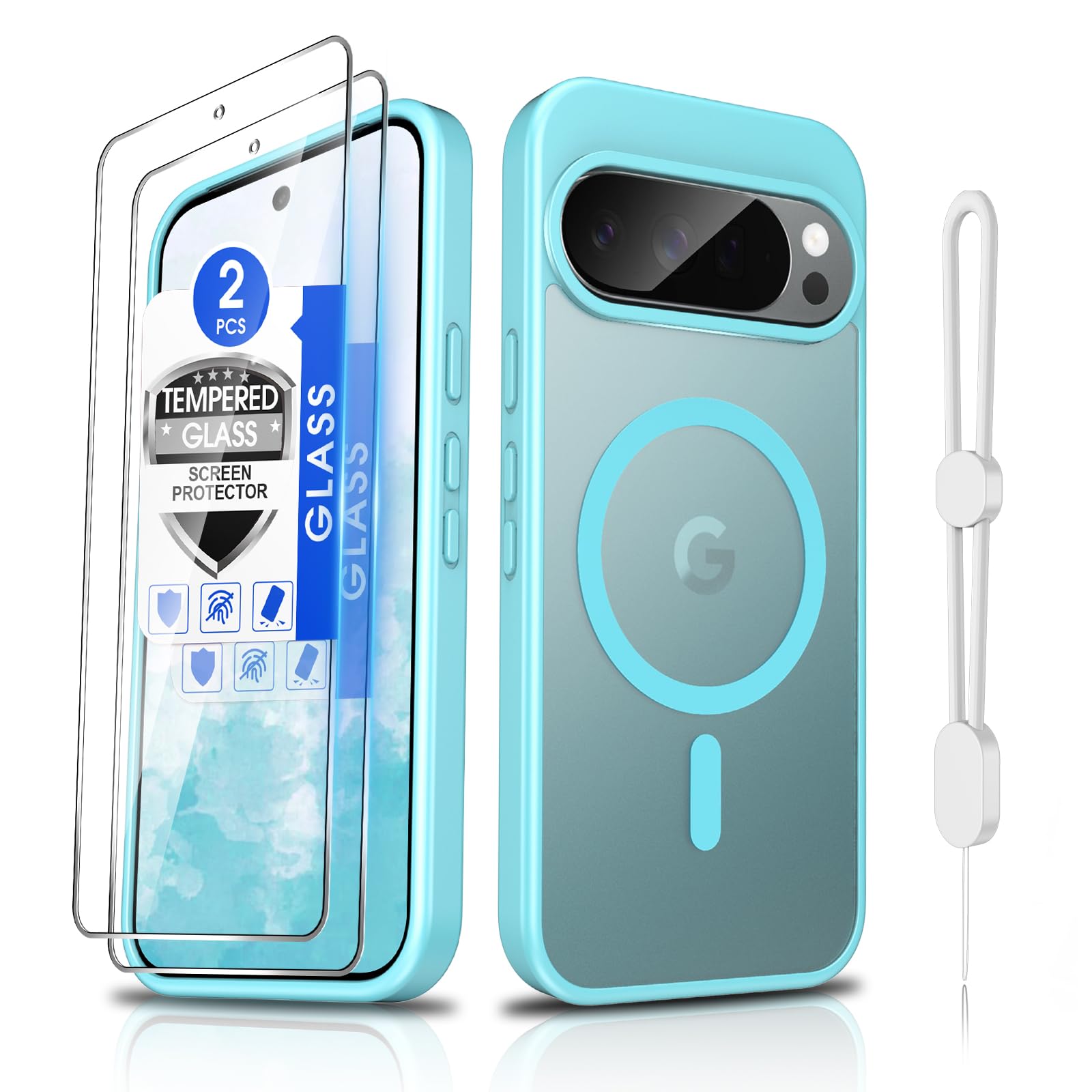 Dizn for Google Pixel 10/Pixel10 pro Case,[Not Fit Pixel 10 Pro XL],with 2 Tempered Glass Screen Protector,Compatible with MagSafe,Matte &amp; Military-Grade Shockproof for Pixel 10/10Pro (6.3"),Teal