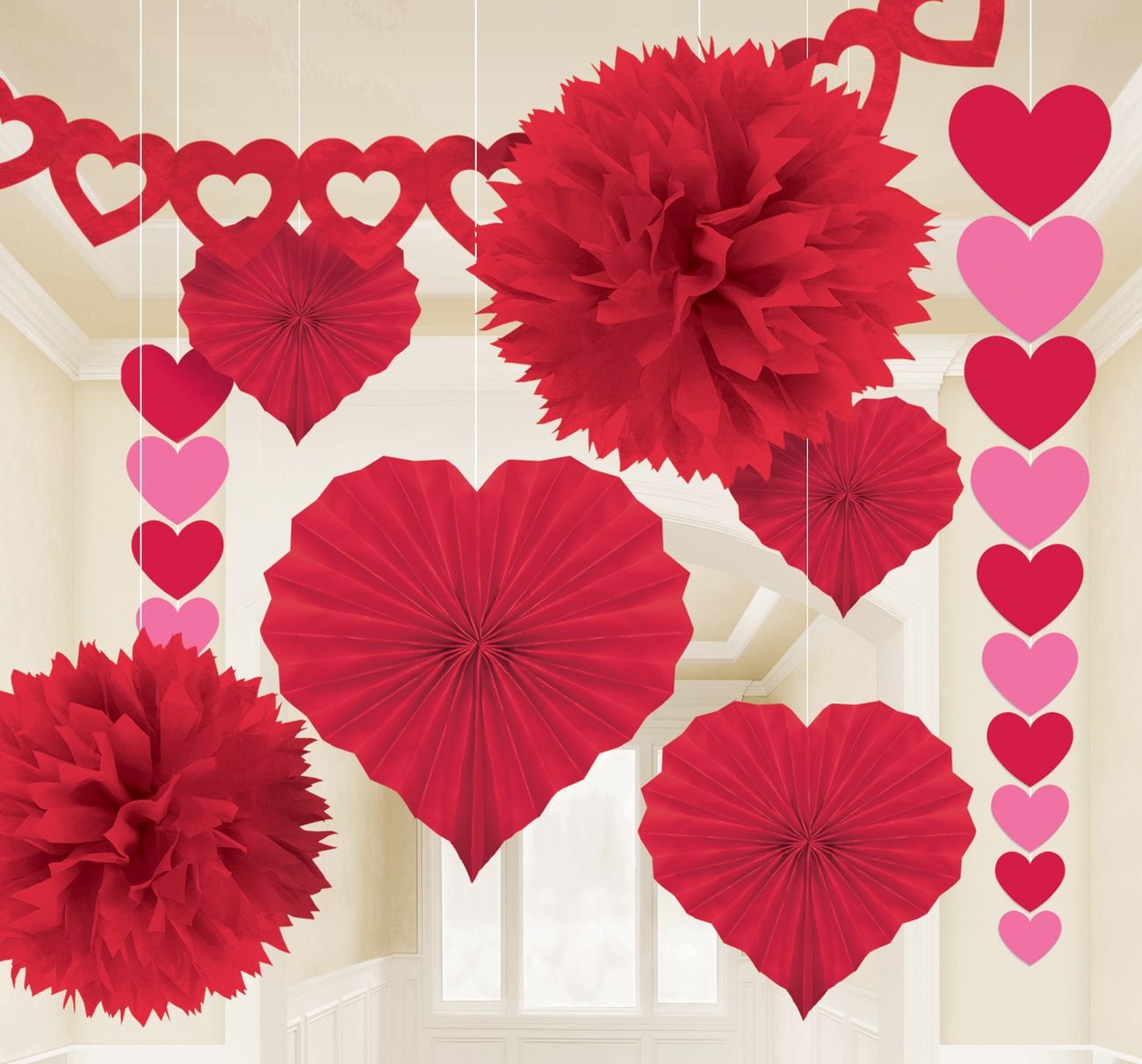 Amscan Blushing Valentine's Day Paper Party Decorating Kit (Pack of 9), Red, One Size