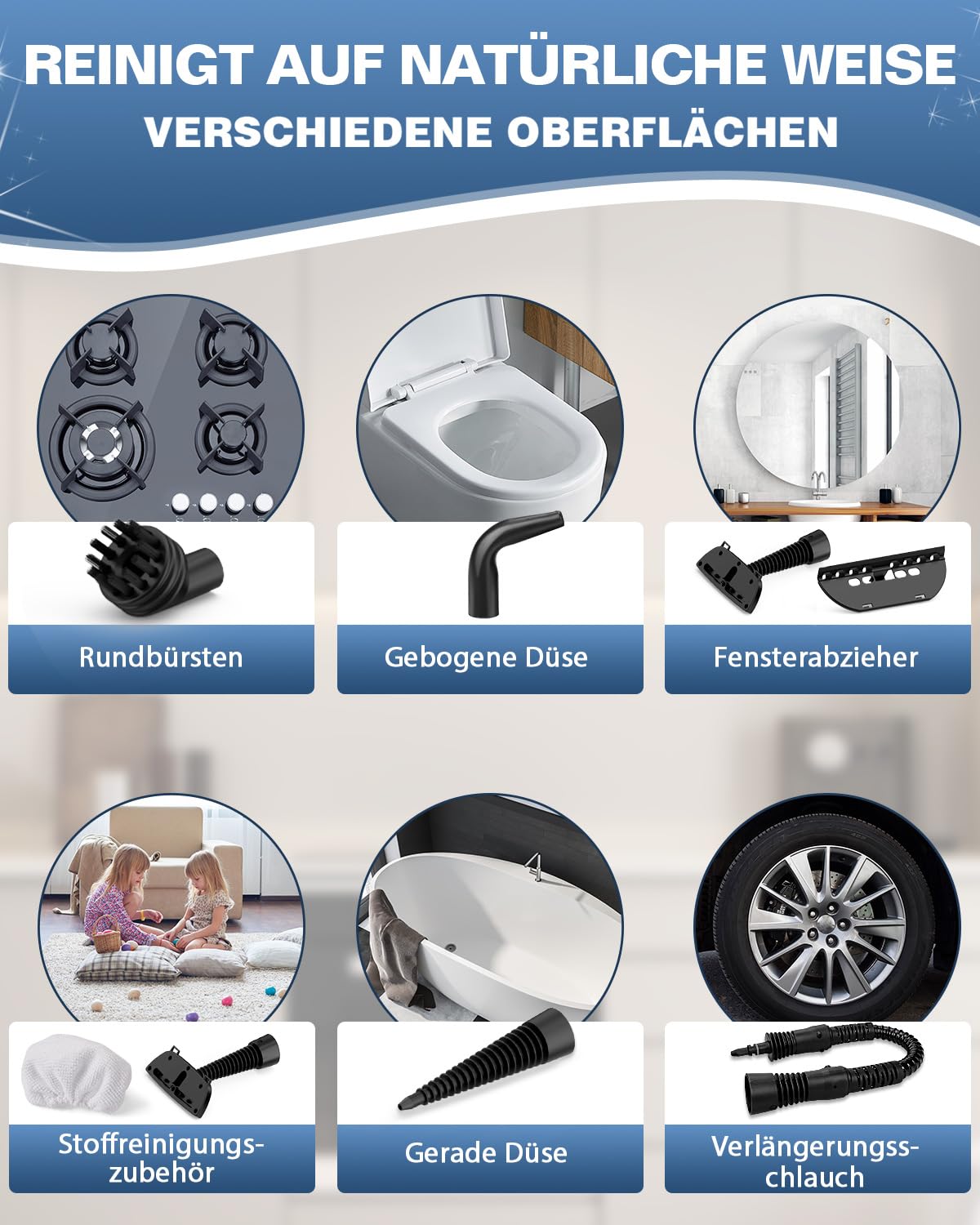 KLONA Handdampfreiniger, Dampfreiniger für Zuhause, Mehrzweck-Dampfreiniger mit 10 Zubehörteilen für Teppiche, Vorhänge, Sofas, Küche, Badezimmer und mehr.