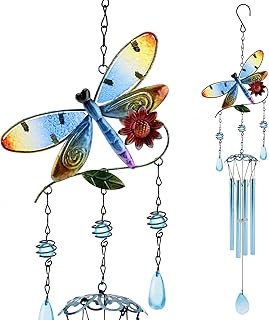 Dragonfly Wind Chimes Globalstore Sympathy Memorial Wind Chimes Outdoor, 31.5" Metal Stained Glass Windchimes in Memory of a Loved One/Mother/Father, Wind Chime for Yard Decorations Memorial Gifts 1