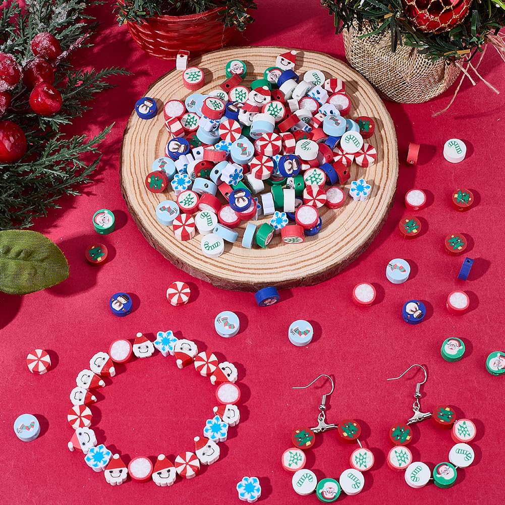 SUNNYCLUE 1 Box 200pcs 10 Styles Christmas Clay Beads Red and Green Clay Beads Mixed Snowflake Santa Claus Snowman Tree Polymer Clay Assorted Heishi Spacers for Jewellery Making Bracelets Necklaces - Image 3