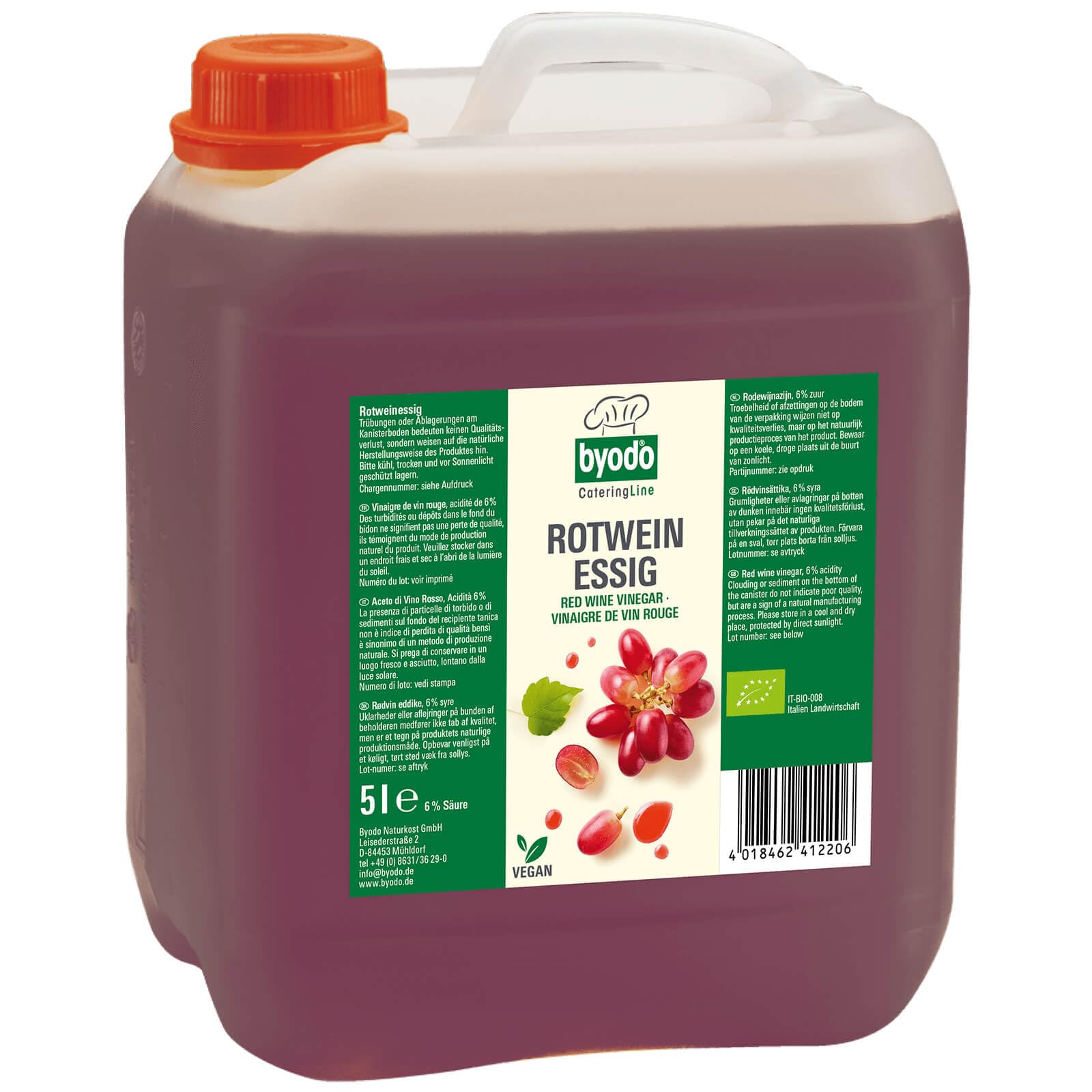 aceto di vino rosso biologico da vino rosso italiano tanica da 5 kg – Byodo, vegano e vegetariano, senza zuccheri aggiunti, ideale per insalate e marinate, lasciate naturali e corpose