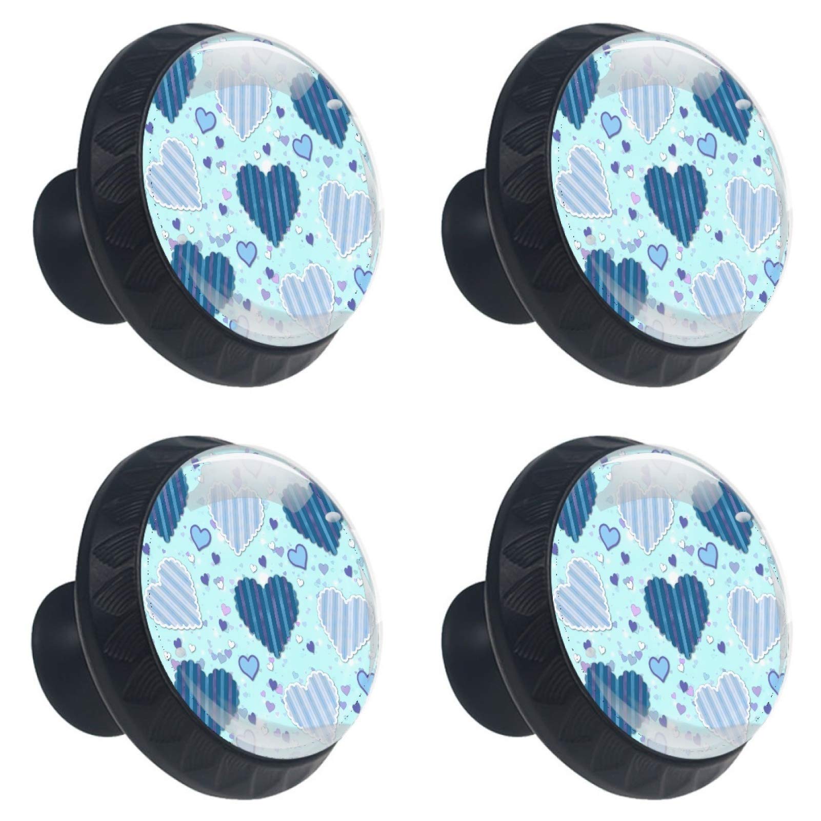 Boutons de meuble en verre de qualité supérieure avec cœurs bleus de 30 mm