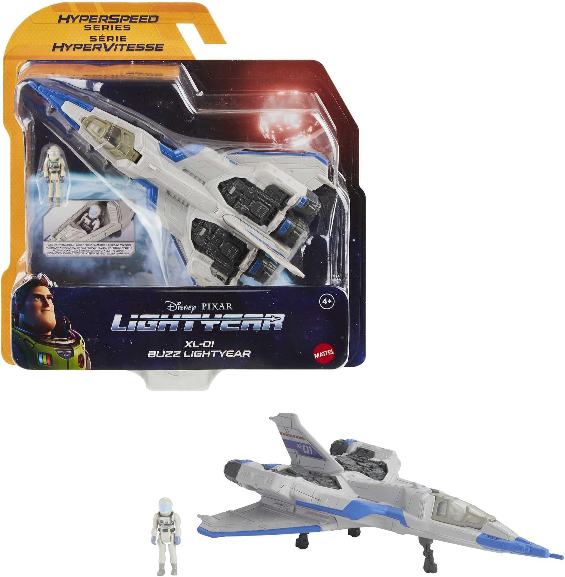 Buzz Lightyear Disney Pixar Lightyear Hyperspeed Series XL-01 Spaceship & Buzz Lightyear Figure, 7 Inch Long Vehicle & 1.25 Inch Figure, Toy 4 Years & Up, HHJ94