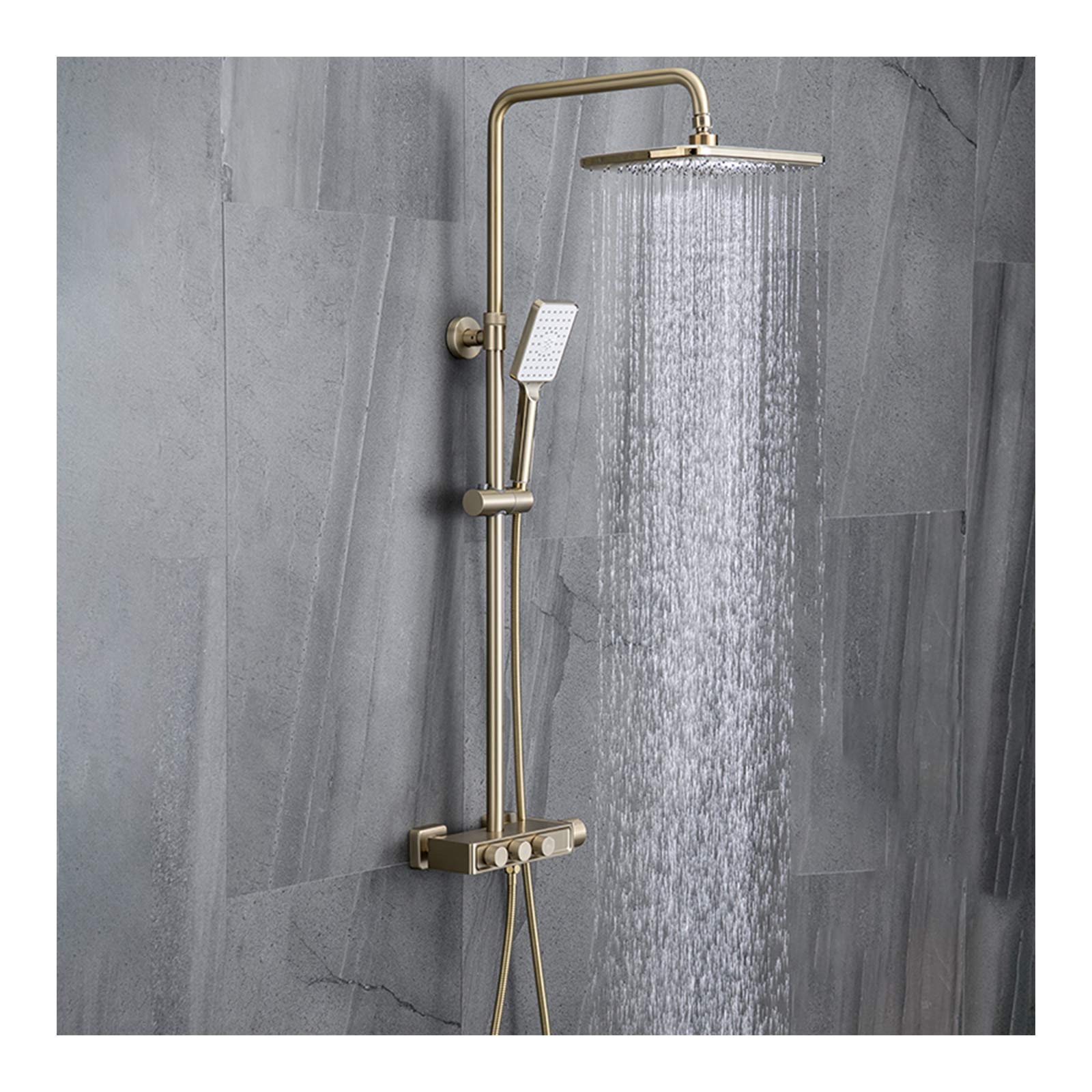 AYCDL Multifunctional Shower Combo Set Wall Mounted Bathroom Shower Faucet Set with Rainfall Shower Head, Handheld Shower, Bathtub Faucet,Gray,Brushed Gold,Brushed Gold