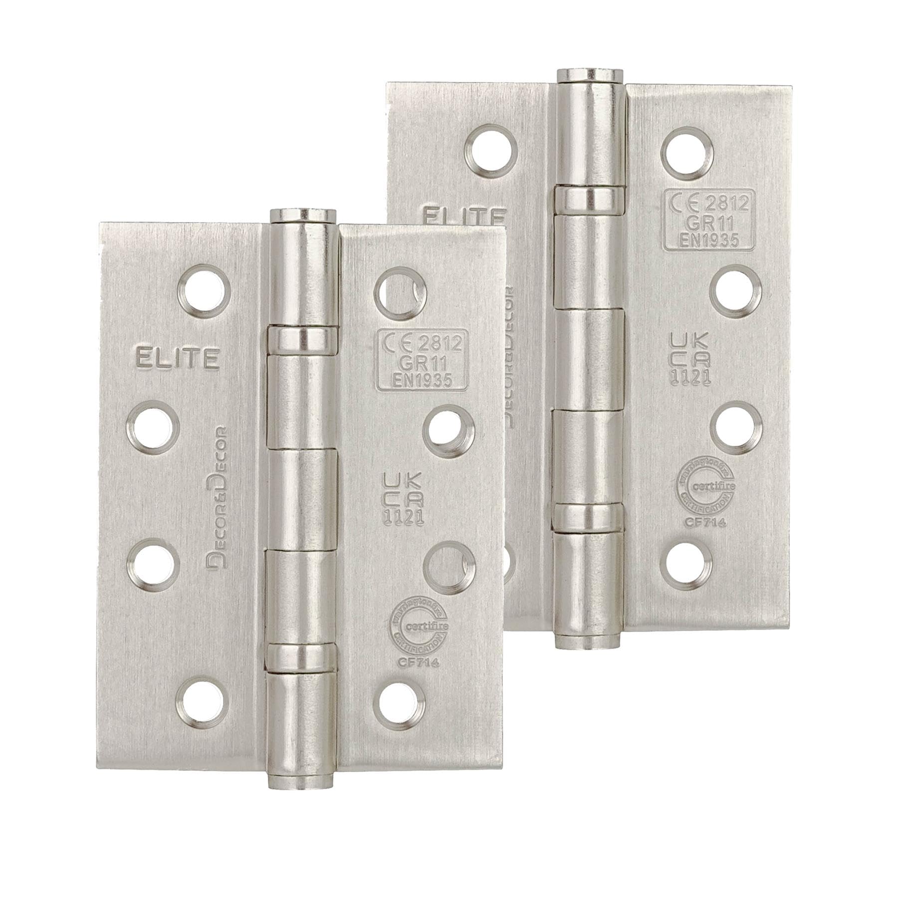 Decoranddecor Door Hinges Internal - Fire Rated - 4 inches - 102 mm - Ball Bearing - Steel - Satin Nickel - 1 Pair