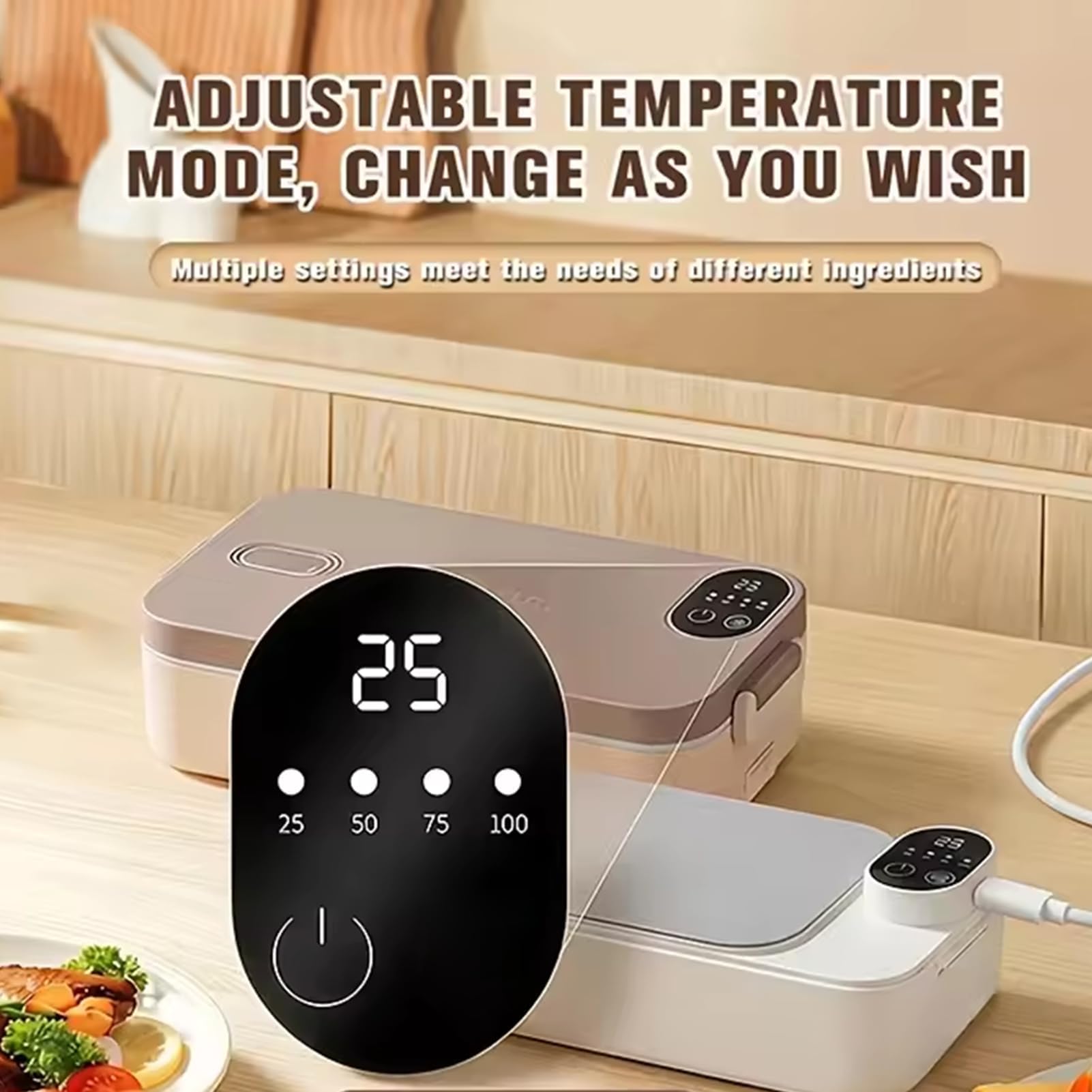 Adius Boîte à Lunch Électrique Portable avec Fonction D'auto-Chauffage, 6 Réglages de Température, Inoxydable 304, pour le Bureau, la Voiture et la Cuisine (Rose)