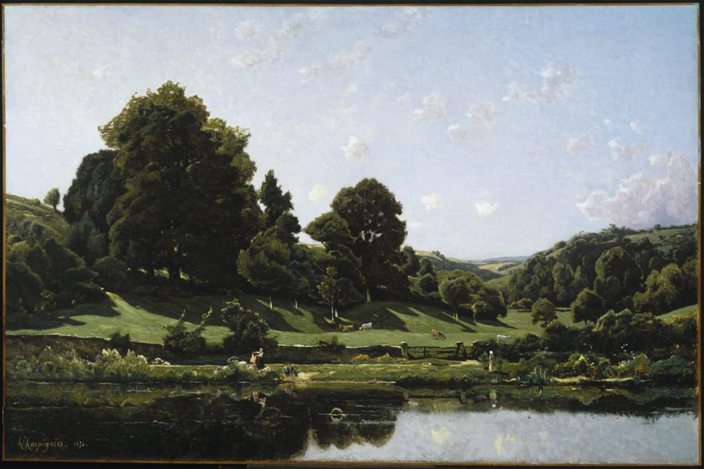 ARTXLXXBN Famous Painting Art Wall Decor Abstract Art Picture a Meadow in the Bourbonnais by Henri Harpignies Animal Pictures for Home Decor 60x90cm