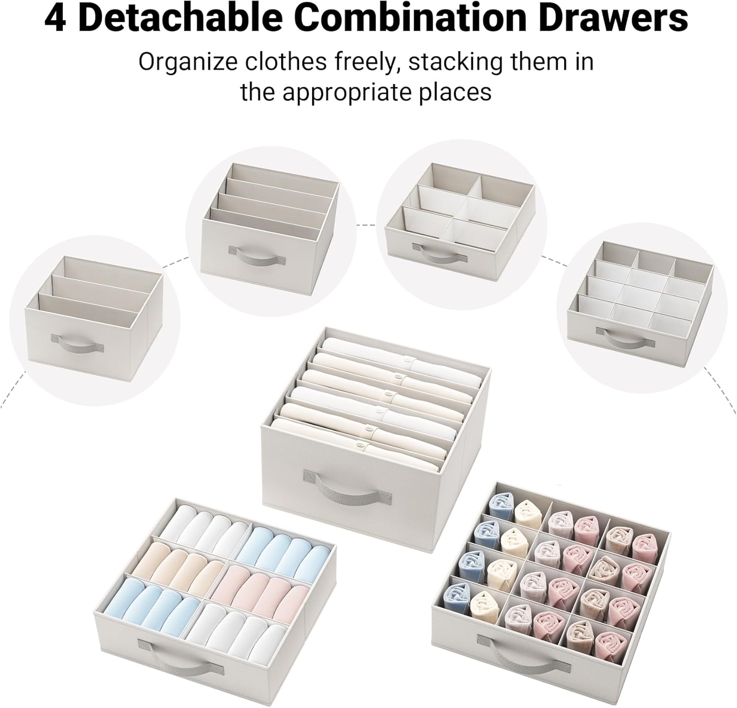 7-Tier Hanging Closet Organizer with 4 Removable Compartment Drawers, Made of Washable 600D Oxford Fabric (Light Gray)