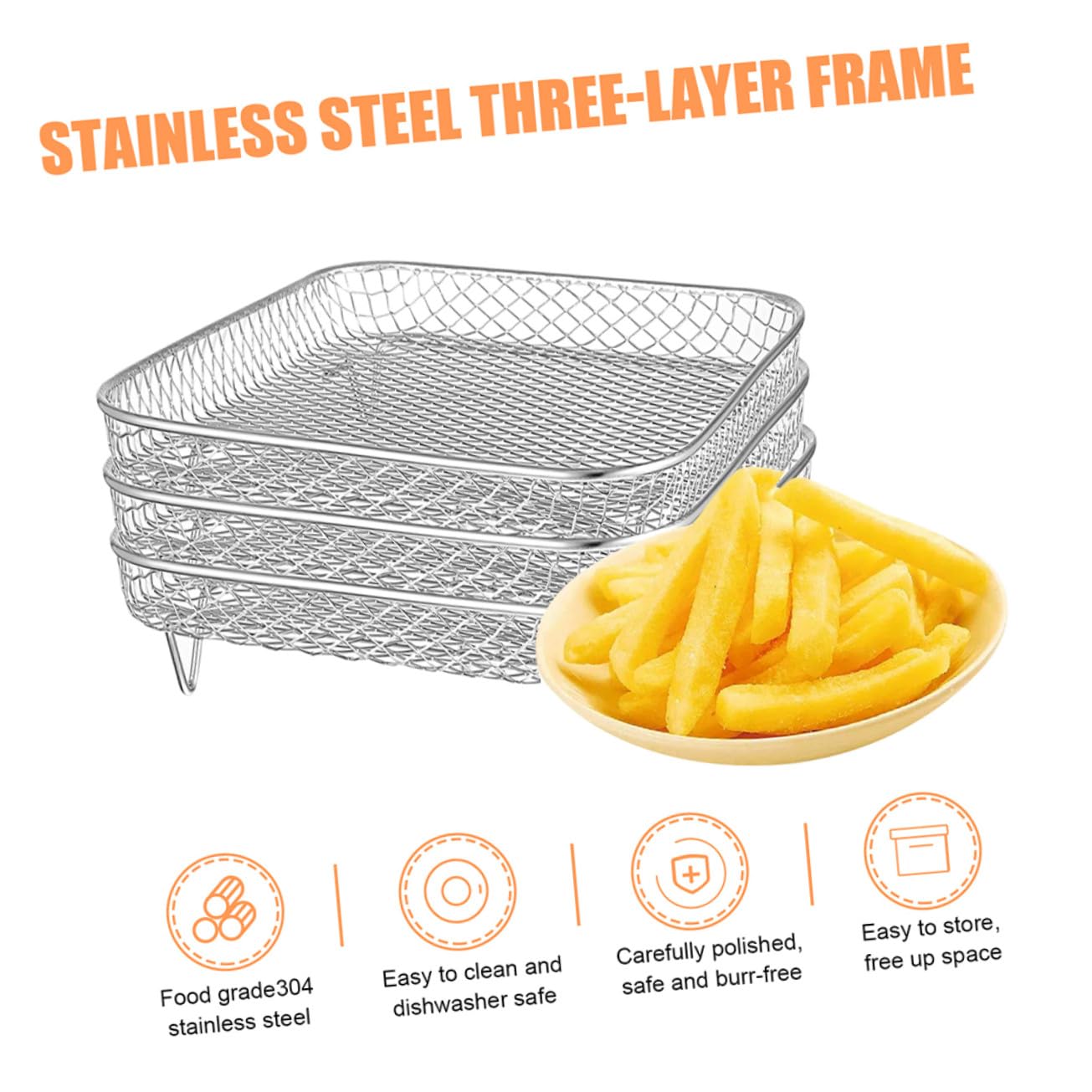 3 Stück Stapelbares Edelstahl Grill und Dörrrost für Heißluftfritteuse Quadratischer Bratrost Langlebiger Airfryer Einsatz für Backofen und Dämpfen