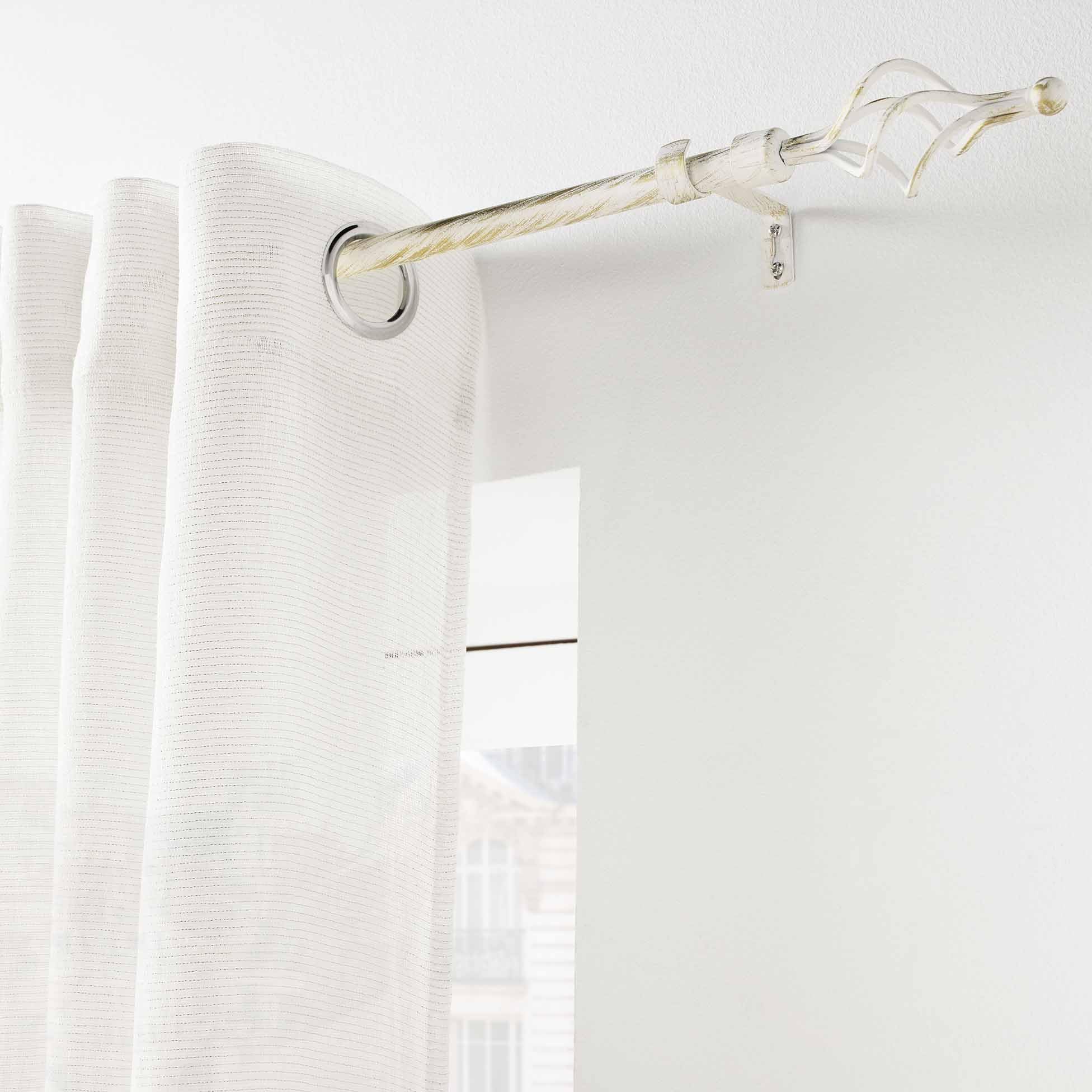 Douceur d'Intérieur, Tringe Extensible en Kit Complet (210 < 380 cm) Twisty Blanc/Or, Patiné