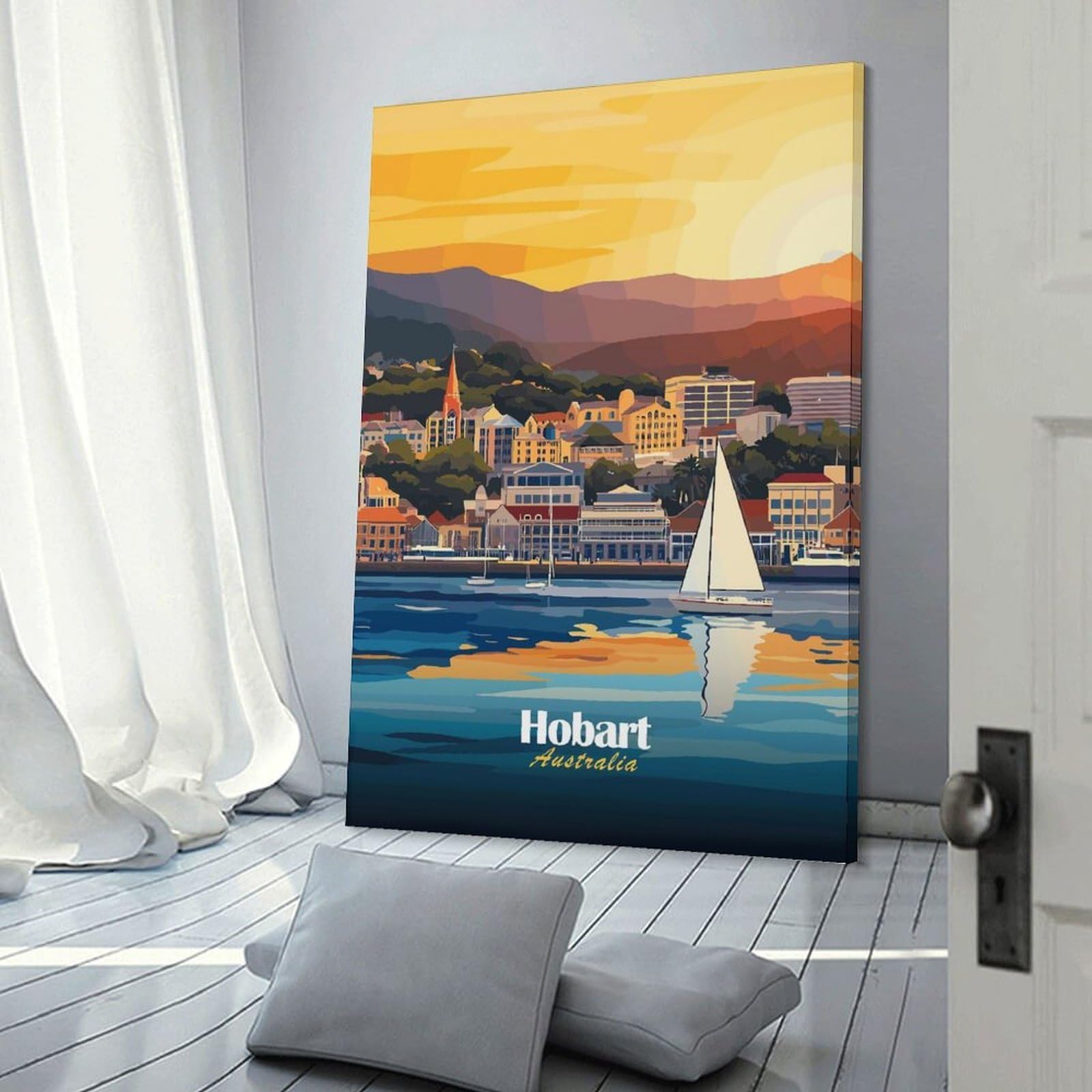 Junmoney Hobart, Australia Cityscape Home Decor Wall Art, 24x36inch(60x90cm), for Bedroom, Lounge Or Dressing Area, Canvas Wall Decor for Personal Spaces