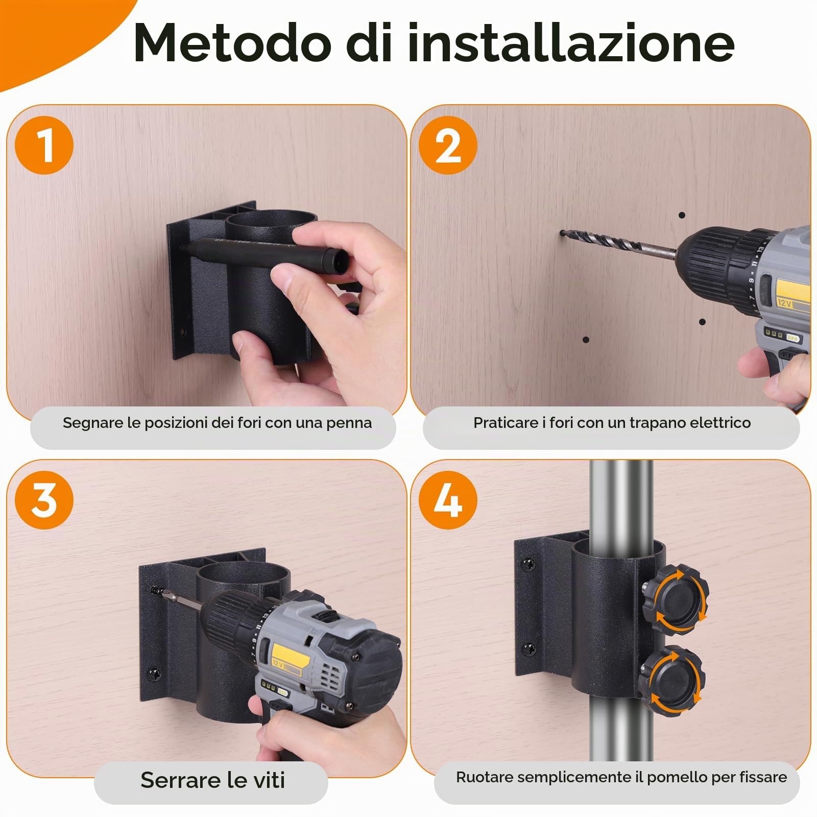 efuturetime 2 x Supporti Ombrellone da Balcone per Palo 33-50 mm con 8 Viti | Portaombrellone per Ringhiera, per Terrazza, Giardino e Bar