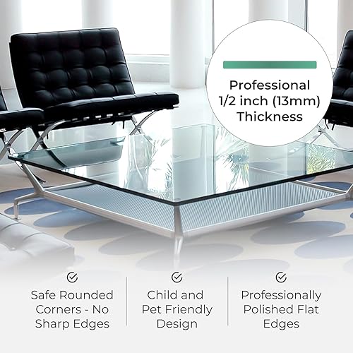 Miniatura 5 de Mesa rectangular de vidrio templado, 12 pulgada de grosor, resistente para mesas de café de comedor, escritorios, bordes pulidos planos, esquinas