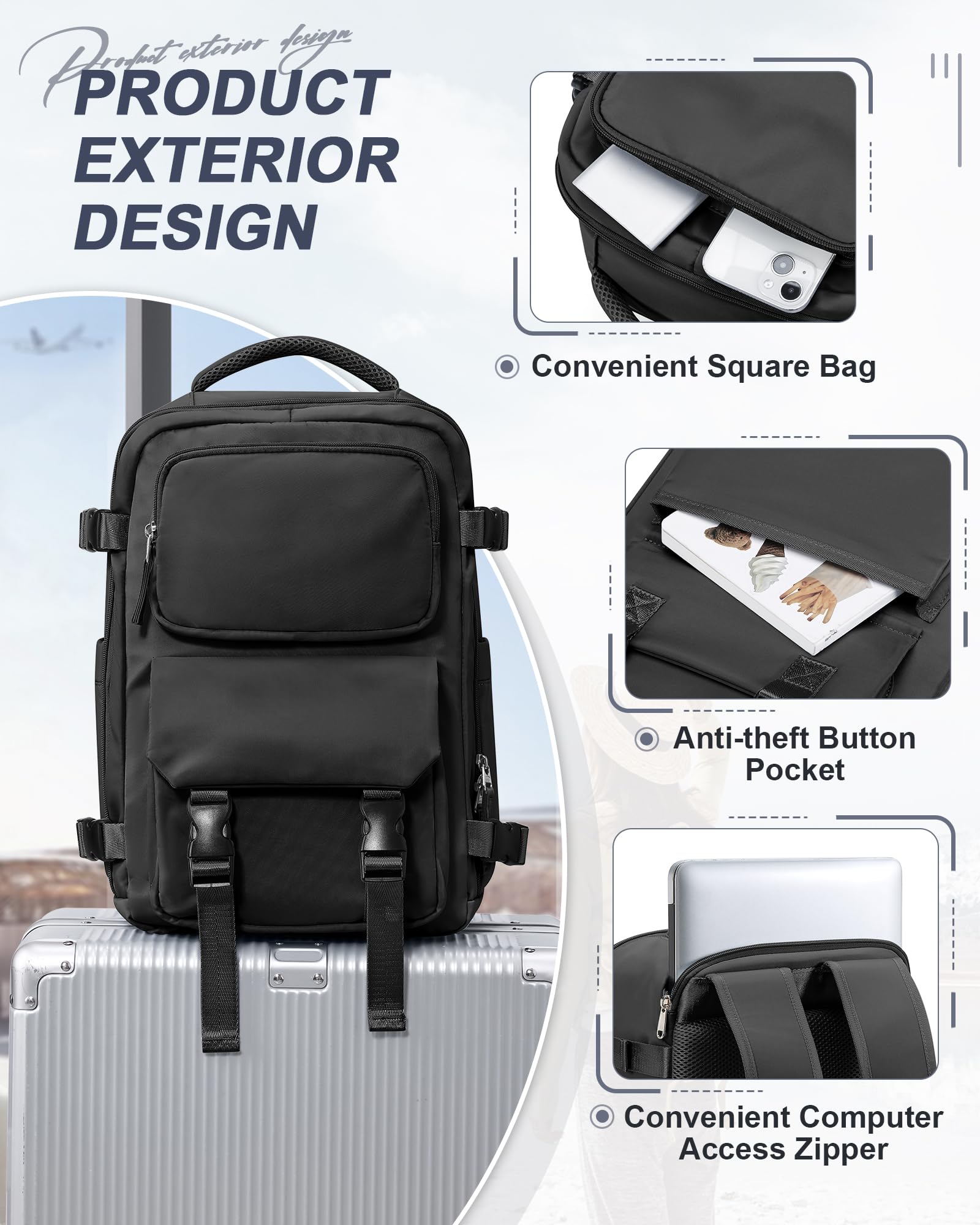 BJLFS Borse da Cabina per Ryanair 40x20x25 Bagaglio a Mano Zaino Borsa Zaino da Viaggio, Zaino da trekking,Zaino Easyjet 45x36x20,Zaino Casual per laptop da 14 pollici per scuola