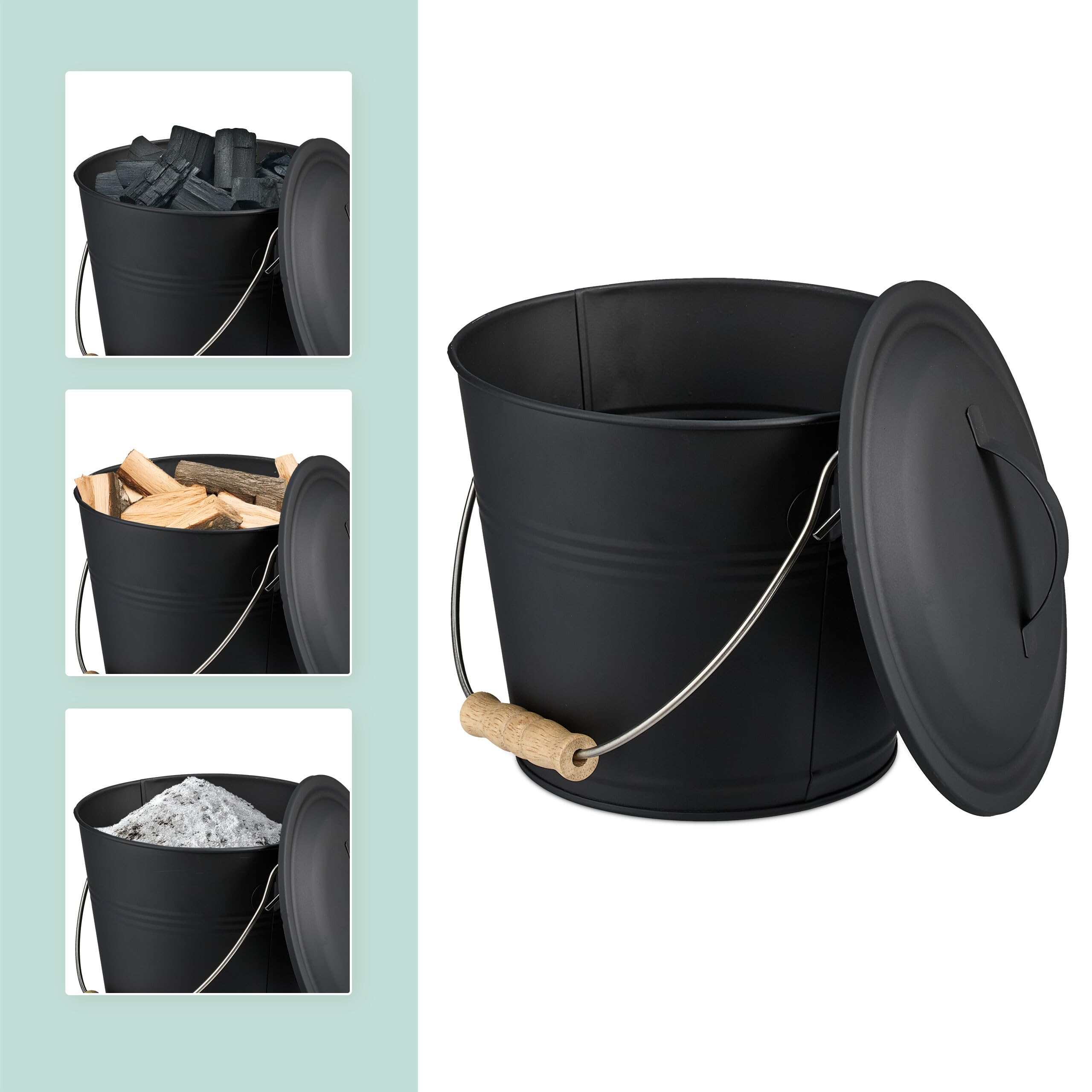 Relaxdays Seau à Cendres 4,5 litres avec Couvercle et Pelle Balayette Noir