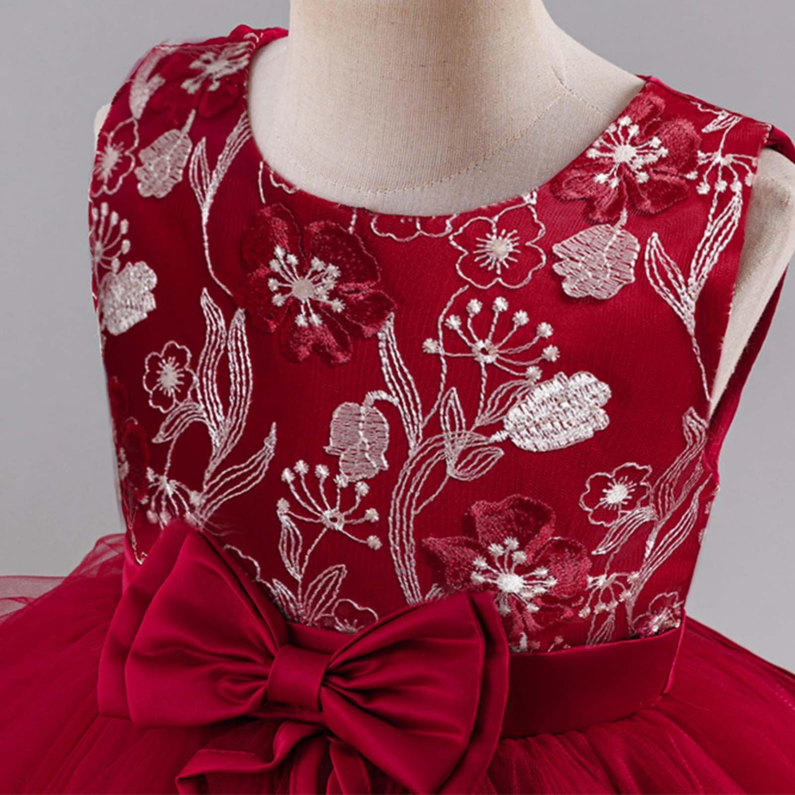 Festliche MäDchenkleider - Tutu Hochzeitskleid mit Stickerei elegantes Abendkleid für Feiern Geburtstage Partykleid ohne Ärmel im Printdesign vielseitig tragbar für den Alltag Campus Outdoor geeignet