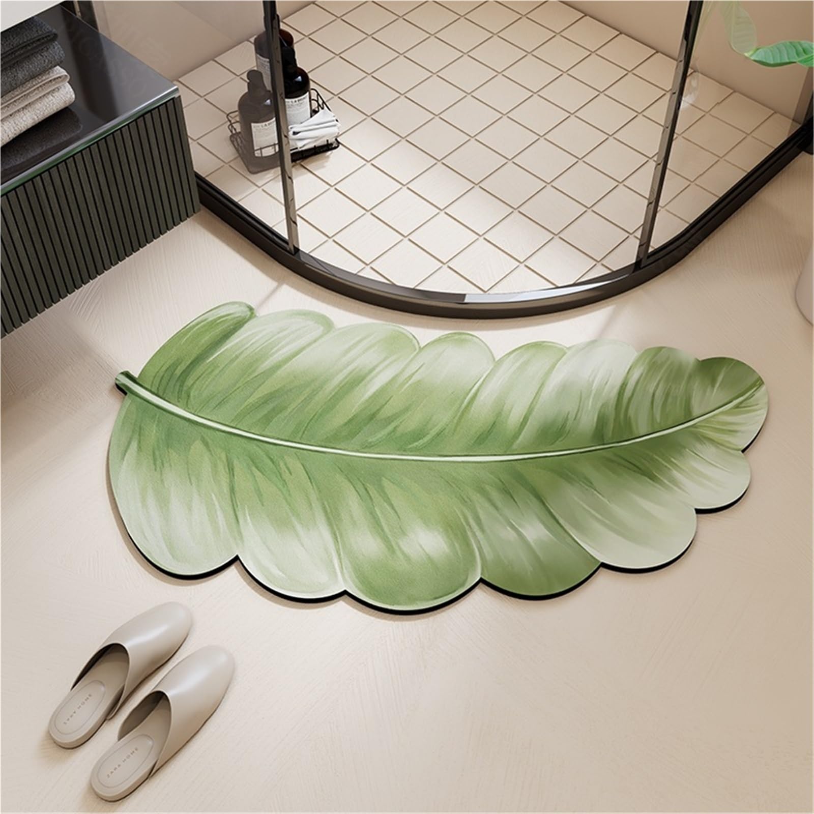Kortran Premium curved bathroom floor mats non-slip absorbent bathroom floor mats curved shower mats(Green,60x120cm)