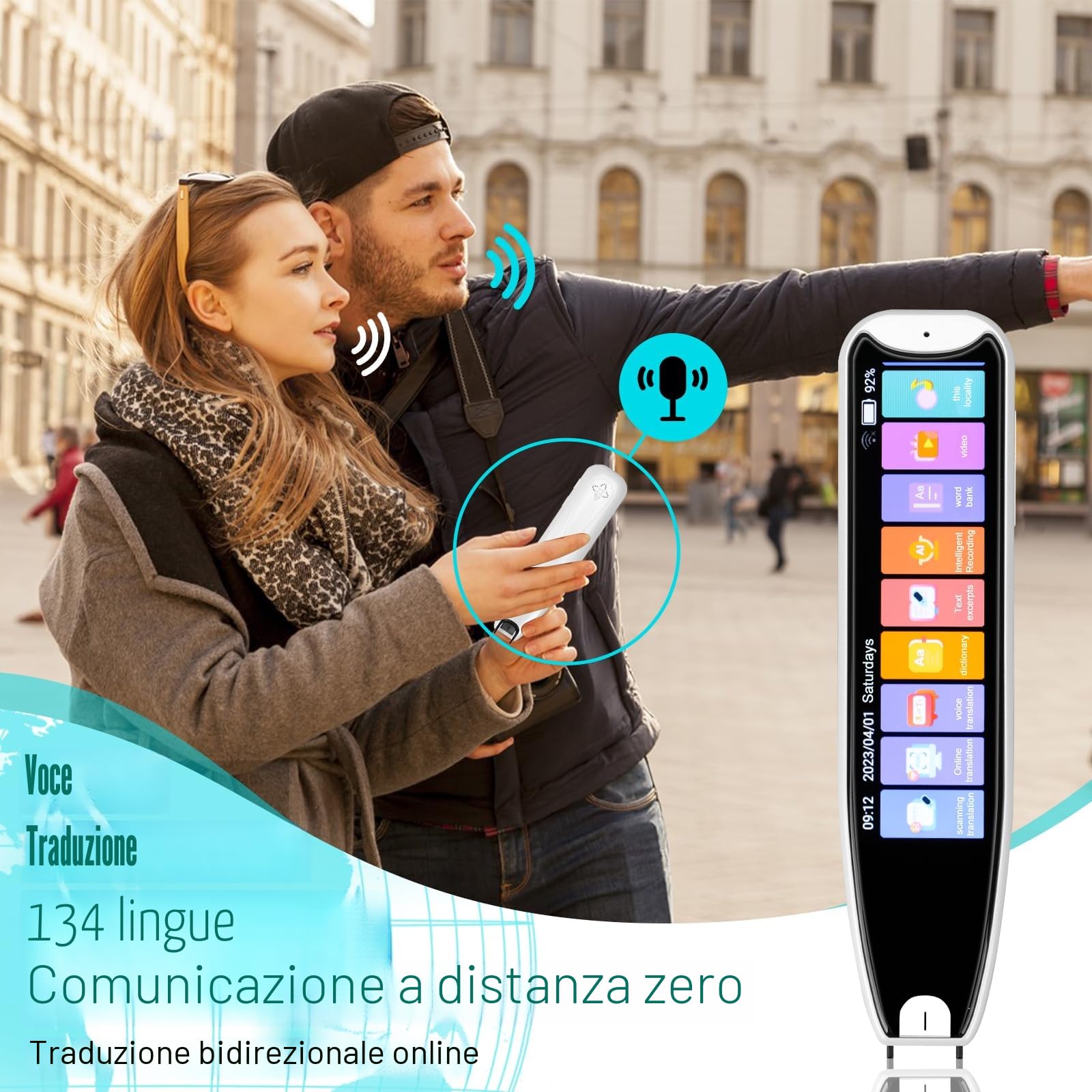 Penna Scanner Traduttore con OCR - Traduzione Istantanea 142 Lingue, Touchscreen LCD, Offline/Speech-to-Text, Ideale per Dislessia, Studio/Viaggi (Bianco)