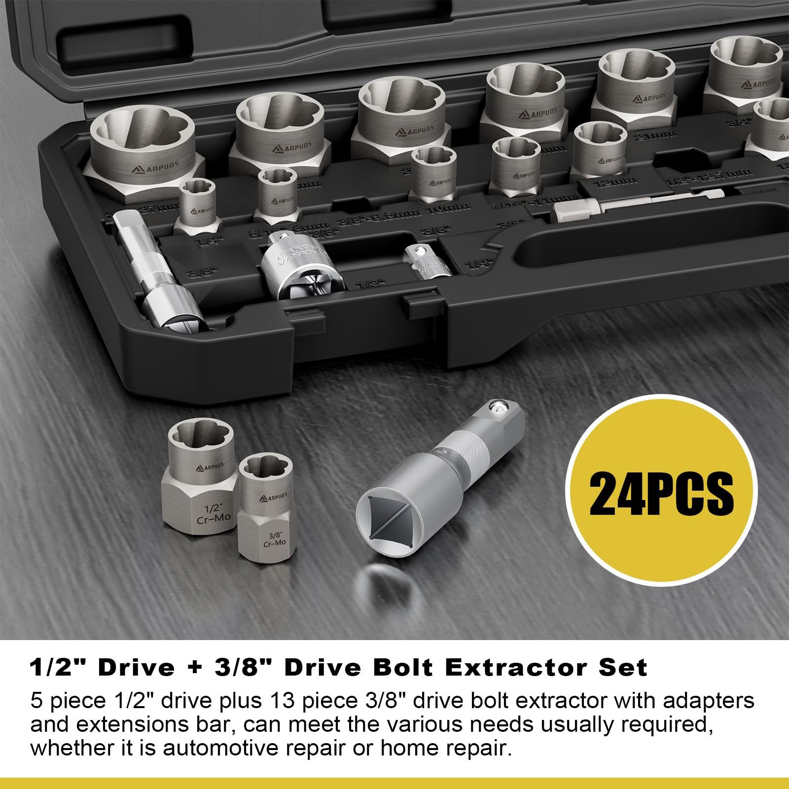 Snapklik.com : 24 Piece Bolt Extractor Kit, 1/2