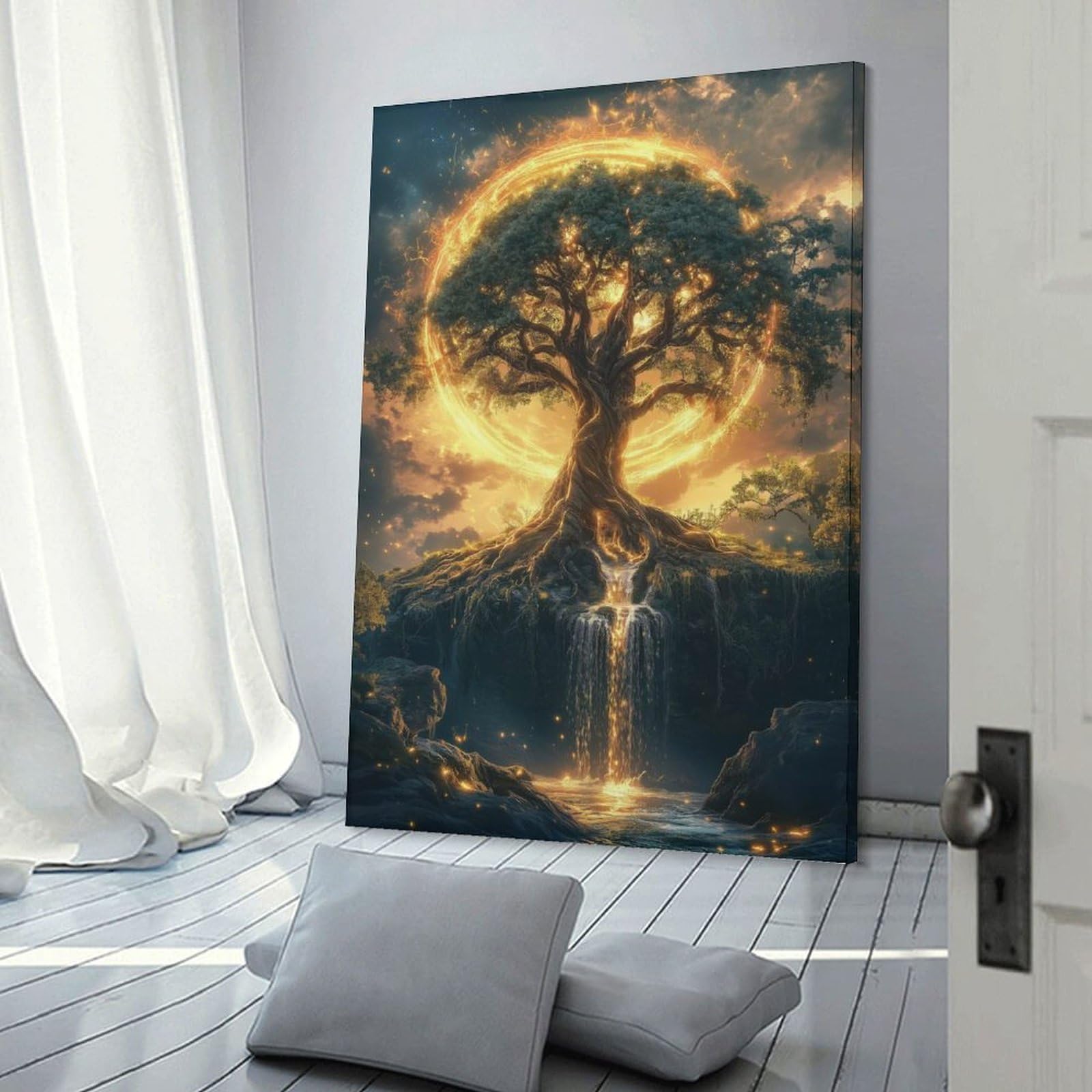 Junmoney Mystical Tree with Golden Aura Home Decor Wall Art, 24x36inch(60x90cm), for New Homes, Bedrooms Or Workspaces, Gift Idea for Housewarming And Birthdays